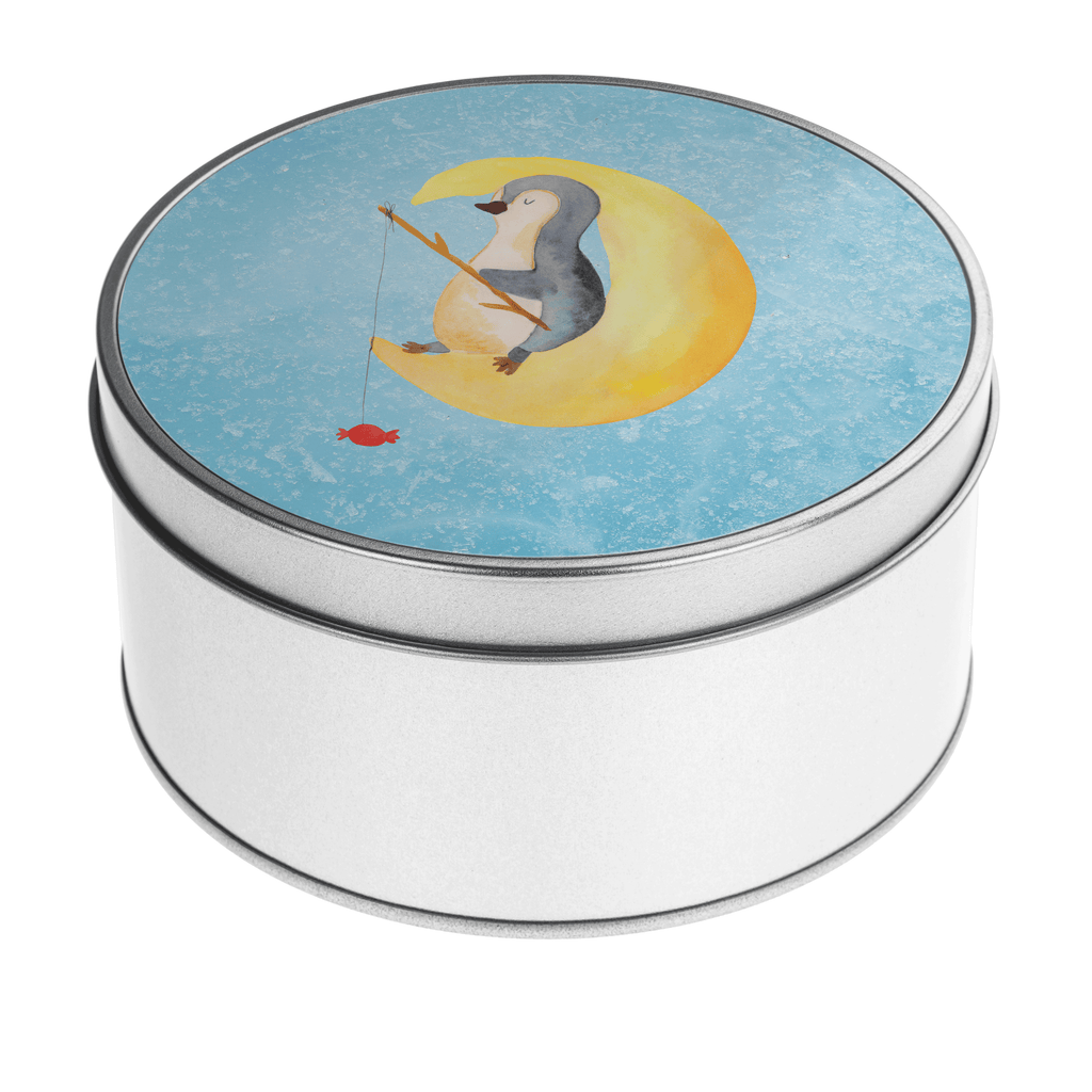 Blechdose rund Pinguin Mond Metalldose, Keksdose, Dose, Vorratsdose, Geschenkbox, Pinguin, Pinguine, Spruch, schlafen, Nachtruhe, Einschlafen, Schlafzimmer, Schlafstörungen, Gästezimmer
