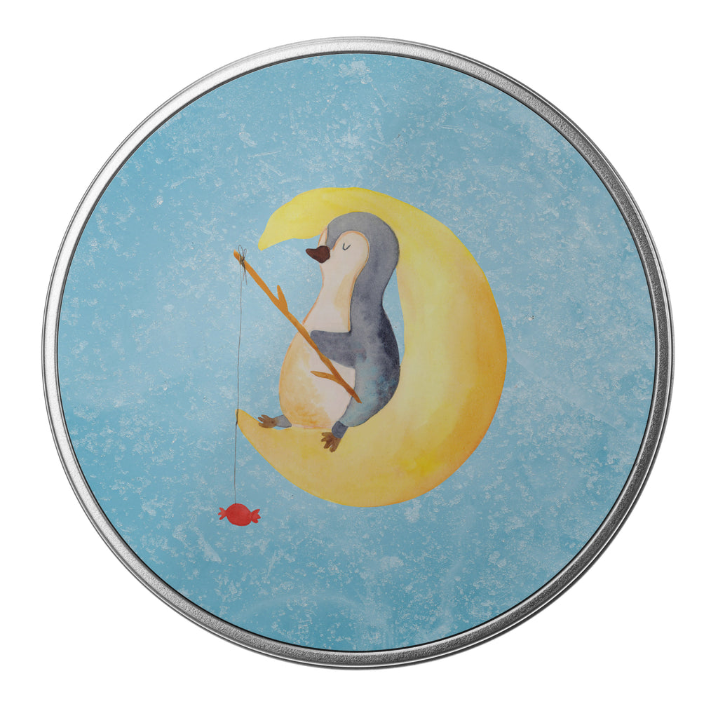 Blechdose rund Pinguin Mond Metalldose, Keksdose, Dose, Vorratsdose, Geschenkbox, Pinguin, Pinguine, Spruch, schlafen, Nachtruhe, Einschlafen, Schlafzimmer, Schlafstörungen, Gästezimmer