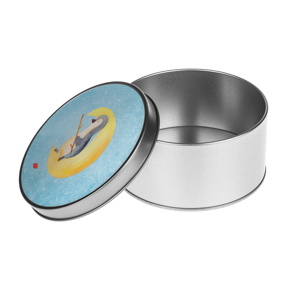 Blechdose rund Pinguin Mond Metalldose, Keksdose, Dose, Vorratsdose, Geschenkbox, Pinguin, Pinguine, Spruch, schlafen, Nachtruhe, Einschlafen, Schlafzimmer, Schlafstörungen, Gästezimmer