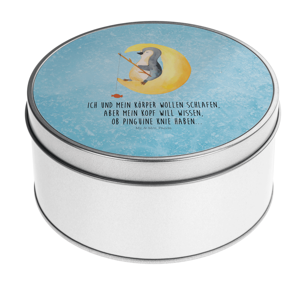 Blechdose rund Pinguin Mond Metalldose, Keksdose, Dose, Vorratsdose, Geschenkbox, Pinguin, Pinguine, Spruch, schlafen, Nachtruhe, Einschlafen, Schlafzimmer, Schlafstörungen, Gästezimmer