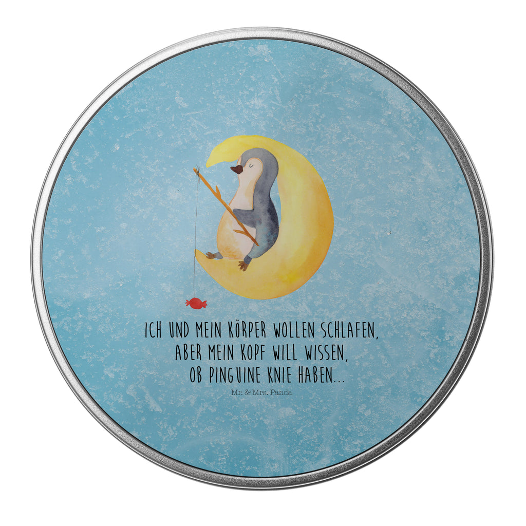 Blechdose rund Pinguin Mond Metalldose, Keksdose, Dose, Vorratsdose, Geschenkbox, Pinguin, Pinguine, Spruch, schlafen, Nachtruhe, Einschlafen, Schlafzimmer, Schlafstörungen, Gästezimmer