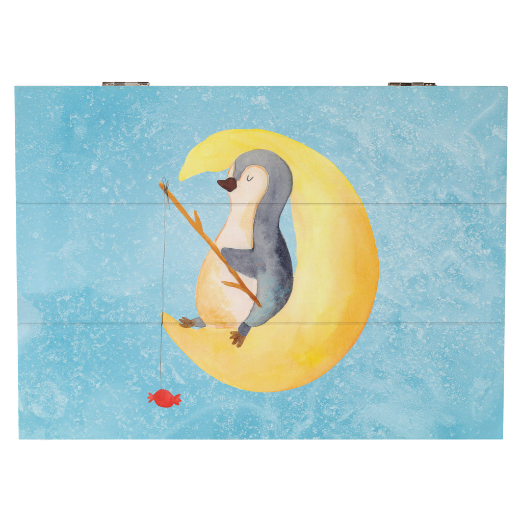 Holzkiste Pinguin Mond Holzkiste, Kiste, Schatzkiste, Truhe, Schatulle, XXL, Erinnerungsbox, Erinnerungskiste, Dekokiste, Aufbewahrungsbox, Pinguin, Pinguine, Spruch, schlafen, Nachtruhe, Einschlafen, Schlafzimmer, Schlafstörungen, Gästezimmer