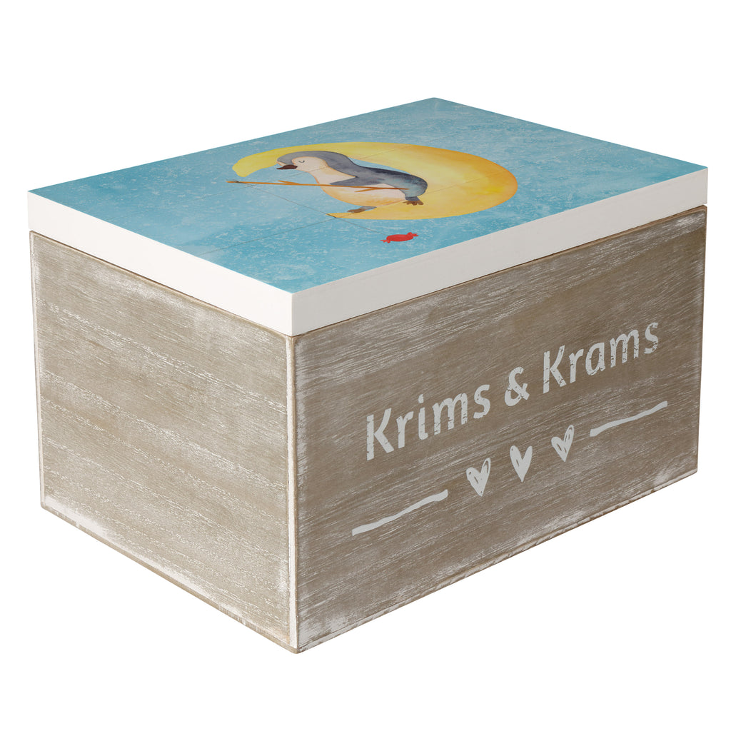 Holzkiste Pinguin Mond Holzkiste, Kiste, Schatzkiste, Truhe, Schatulle, XXL, Erinnerungsbox, Erinnerungskiste, Dekokiste, Aufbewahrungsbox, Pinguin, Pinguine, Spruch, schlafen, Nachtruhe, Einschlafen, Schlafzimmer, Schlafstörungen, Gästezimmer