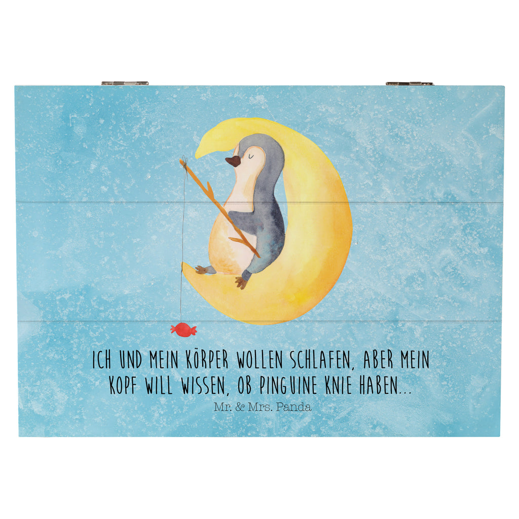 Holzkiste Pinguin Mond Holzkiste, Kiste, Schatzkiste, Truhe, Schatulle, XXL, Erinnerungsbox, Erinnerungskiste, Dekokiste, Aufbewahrungsbox, Pinguin, Pinguine, Spruch, schlafen, Nachtruhe, Einschlafen, Schlafzimmer, Schlafstörungen, Gästezimmer