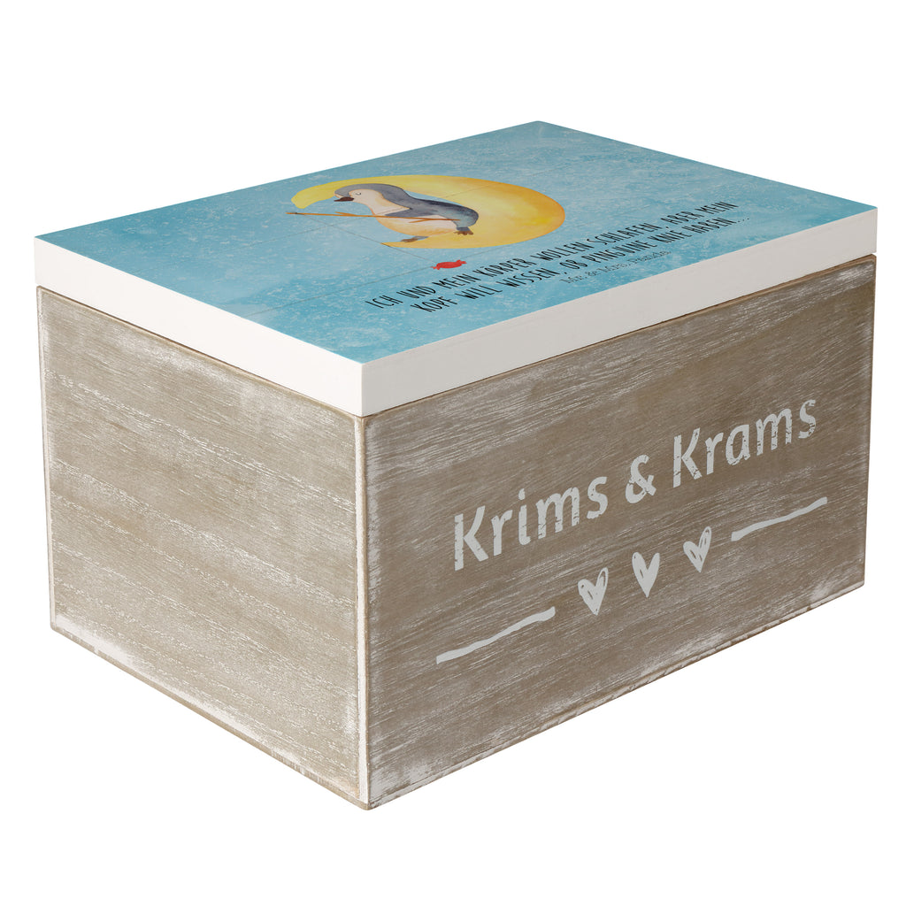 Holzkiste Pinguin Mond Holzkiste, Kiste, Schatzkiste, Truhe, Schatulle, XXL, Erinnerungsbox, Erinnerungskiste, Dekokiste, Aufbewahrungsbox, Pinguin, Pinguine, Spruch, schlafen, Nachtruhe, Einschlafen, Schlafzimmer, Schlafstörungen, Gästezimmer