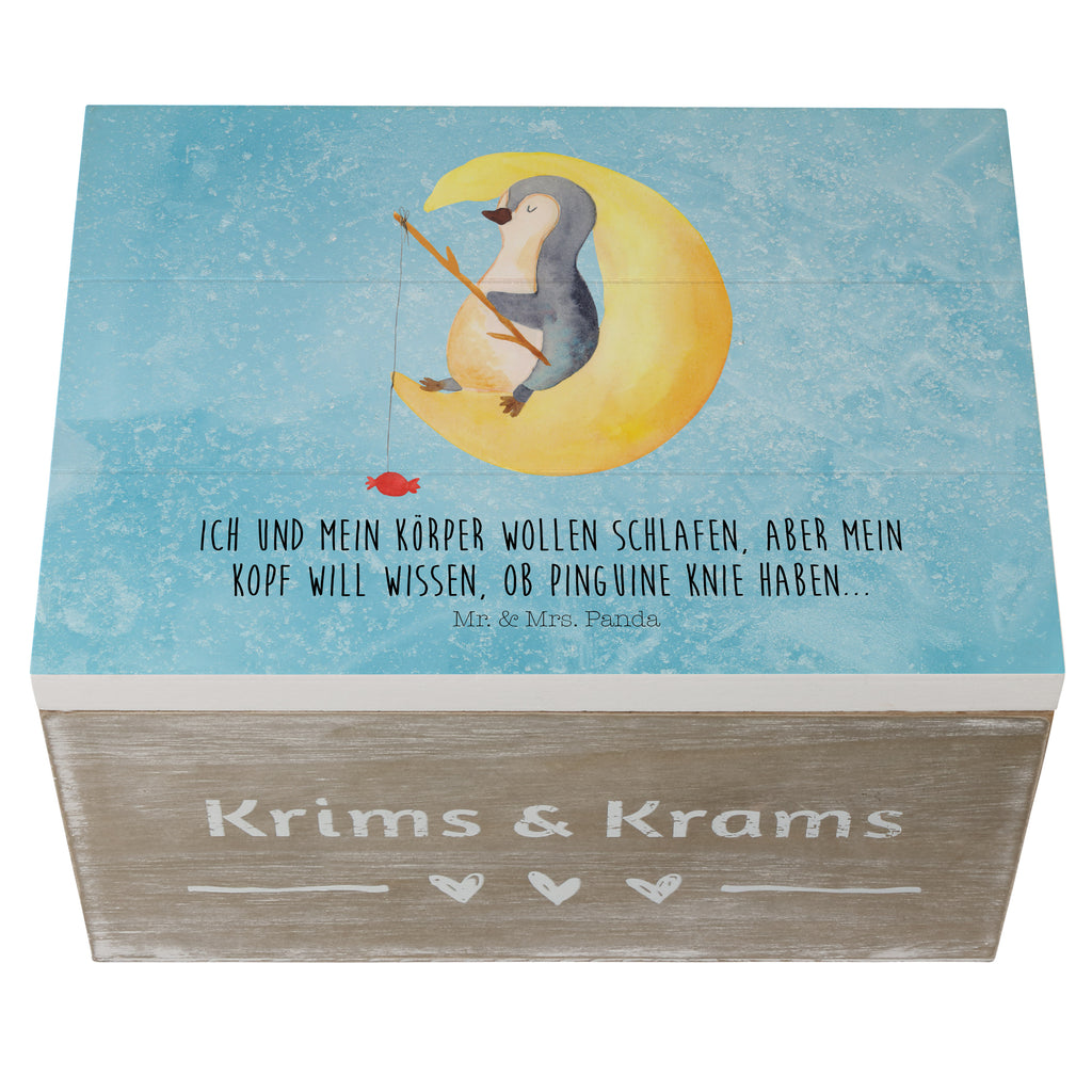 Holzkiste Pinguin Mond Holzkiste, Kiste, Schatzkiste, Truhe, Schatulle, XXL, Erinnerungsbox, Erinnerungskiste, Dekokiste, Aufbewahrungsbox, Pinguin, Pinguine, Spruch, schlafen, Nachtruhe, Einschlafen, Schlafzimmer, Schlafstörungen, Gästezimmer