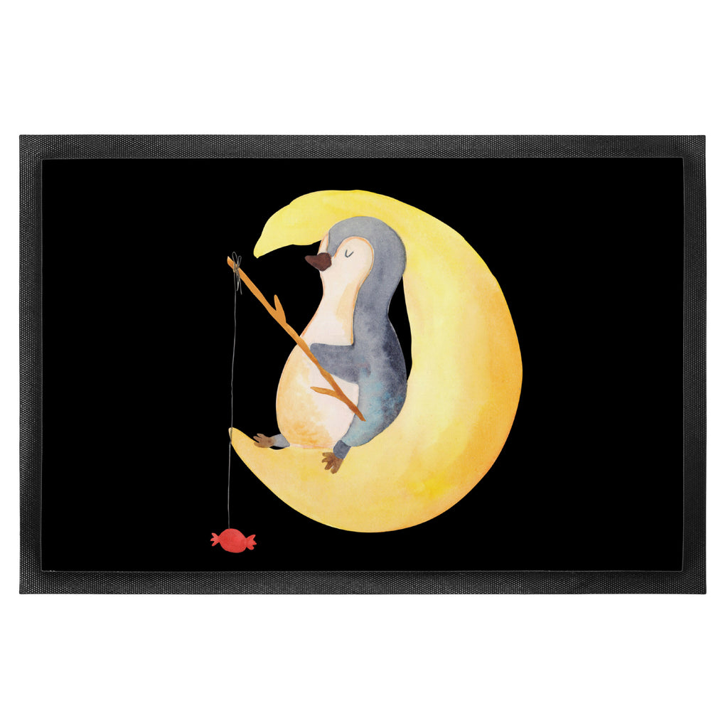 Fußmatte Pinguin Mond Türvorleger, Schmutzmatte, Fußabtreter, Matte, Schmutzfänger, Fußabstreifer, Schmutzfangmatte, Türmatte, Motivfußmatte, Haustürmatte, Vorleger, Pinguin, Pinguine, Spruch, schlafen, Nachtruhe, Einschlafen, Schlafzimmer, Schlafstörungen, Gästezimmer