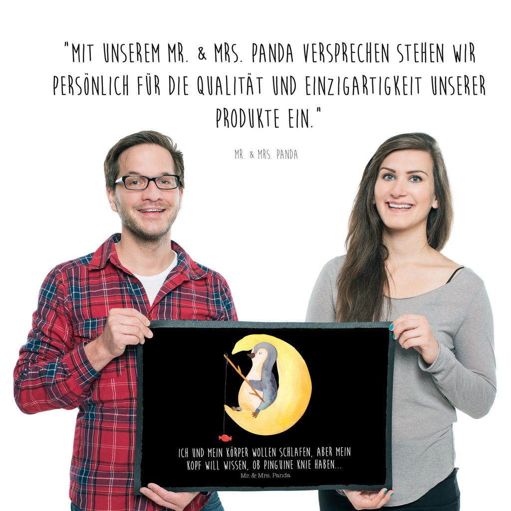 Fußmatte Pinguin Mond Türvorleger, Schmutzmatte, Fußabtreter, Matte, Schmutzfänger, Fußabstreifer, Schmutzfangmatte, Türmatte, Motivfußmatte, Haustürmatte, Vorleger, Pinguin, Pinguine, Spruch, schlafen, Nachtruhe, Einschlafen, Schlafzimmer, Schlafstörungen, Gästezimmer