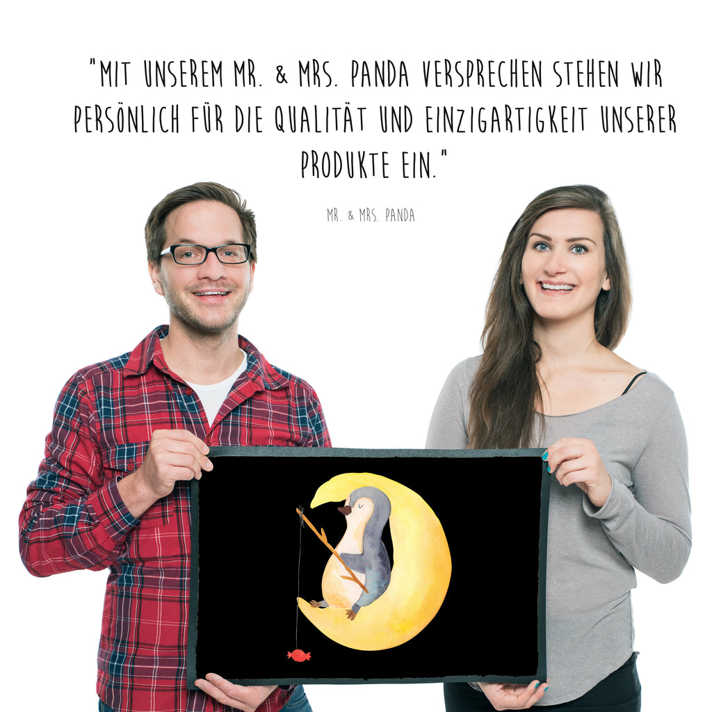 Fußmatte Pinguin Mond Türvorleger, Schmutzmatte, Fußabtreter, Matte, Schmutzfänger, Fußabstreifer, Schmutzfangmatte, Türmatte, Motivfußmatte, Haustürmatte, Vorleger, Pinguin, Pinguine, Spruch, schlafen, Nachtruhe, Einschlafen, Schlafzimmer, Schlafstörungen, Gästezimmer