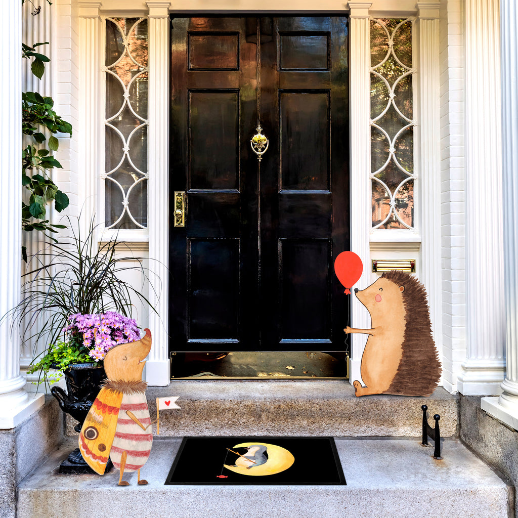 Fußmatte Pinguin Mond Türvorleger, Schmutzmatte, Fußabtreter, Matte, Schmutzfänger, Fußabstreifer, Schmutzfangmatte, Türmatte, Motivfußmatte, Haustürmatte, Vorleger, Pinguin, Pinguine, Spruch, schlafen, Nachtruhe, Einschlafen, Schlafzimmer, Schlafstörungen, Gästezimmer