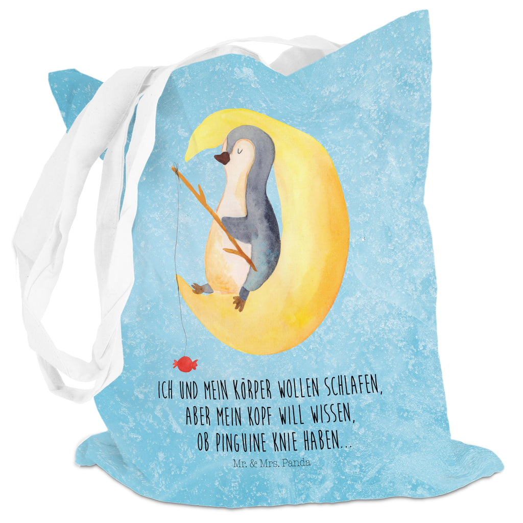 Tragetasche Pinguin Mond Beuteltasche, Beutel, Einkaufstasche, Jutebeutel, Stoffbeutel, Pinguin, Pinguine, Spruch, schlafen, Nachtruhe, Einschlafen, Schlafzimmer, Schlafstörungen, Gästezimmer