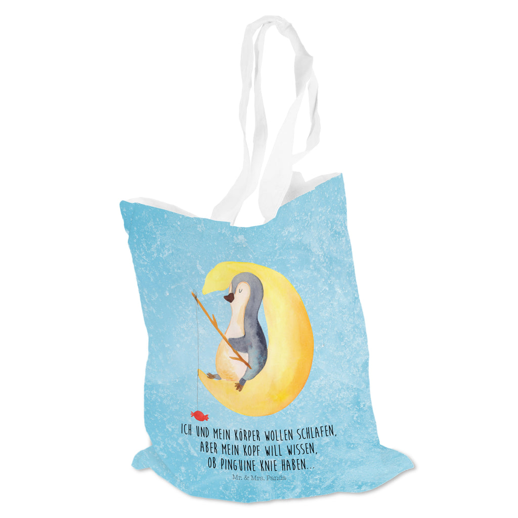 Tragetasche Pinguin Mond Beuteltasche, Beutel, Einkaufstasche, Jutebeutel, Stoffbeutel, Pinguin, Pinguine, Spruch, schlafen, Nachtruhe, Einschlafen, Schlafzimmer, Schlafstörungen, Gästezimmer