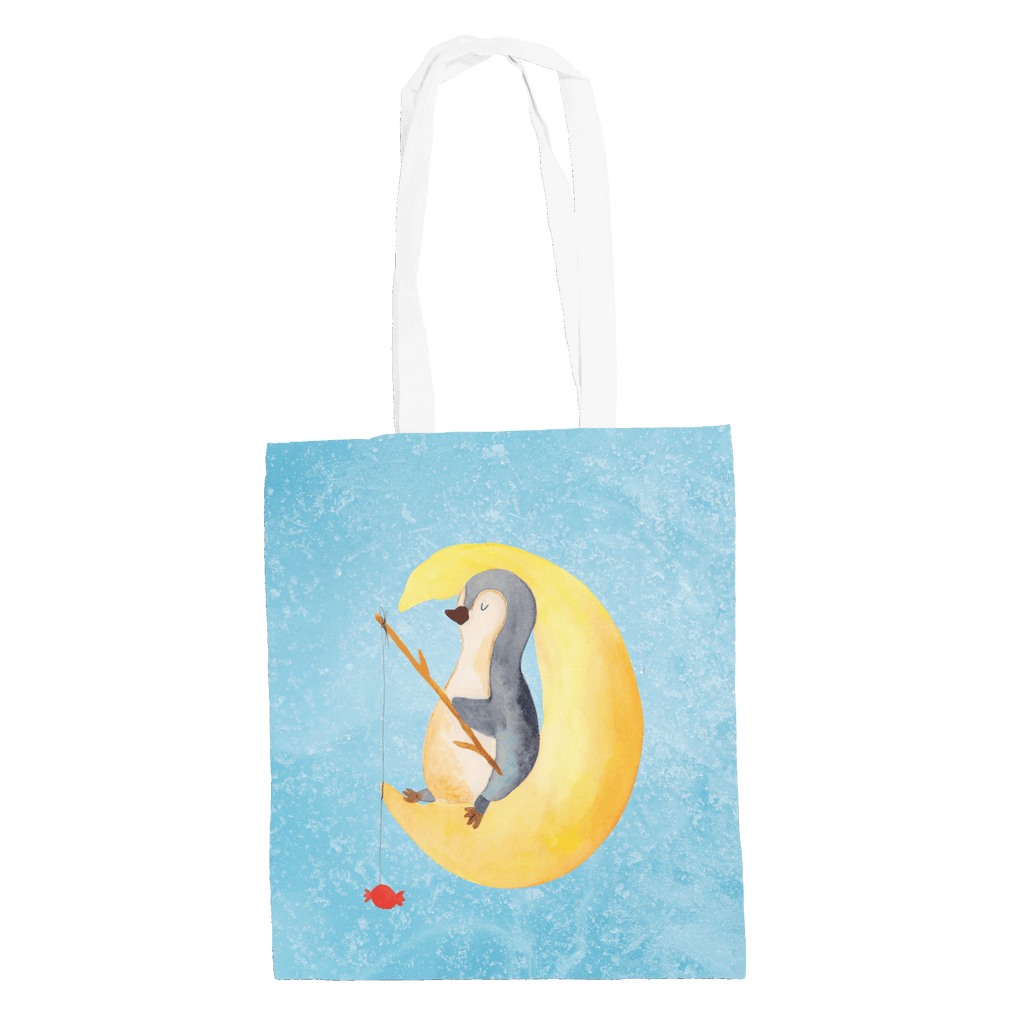 Tragetasche Pinguin Mond Beuteltasche, Beutel, Einkaufstasche, Jutebeutel, Stoffbeutel, Pinguin, Pinguine, Spruch, schlafen, Nachtruhe, Einschlafen, Schlafzimmer, Schlafstörungen, Gästezimmer