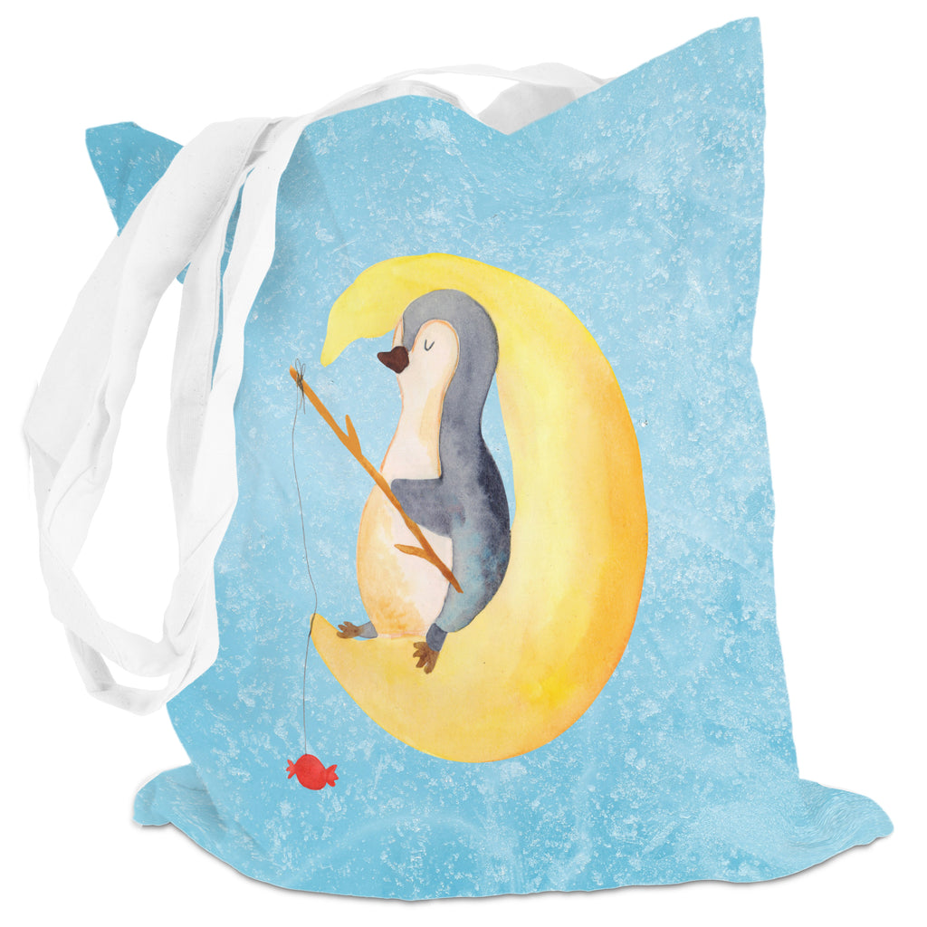 Tragetasche Pinguin Mond Beuteltasche, Beutel, Einkaufstasche, Jutebeutel, Stoffbeutel, Pinguin, Pinguine, Spruch, schlafen, Nachtruhe, Einschlafen, Schlafzimmer, Schlafstörungen, Gästezimmer
