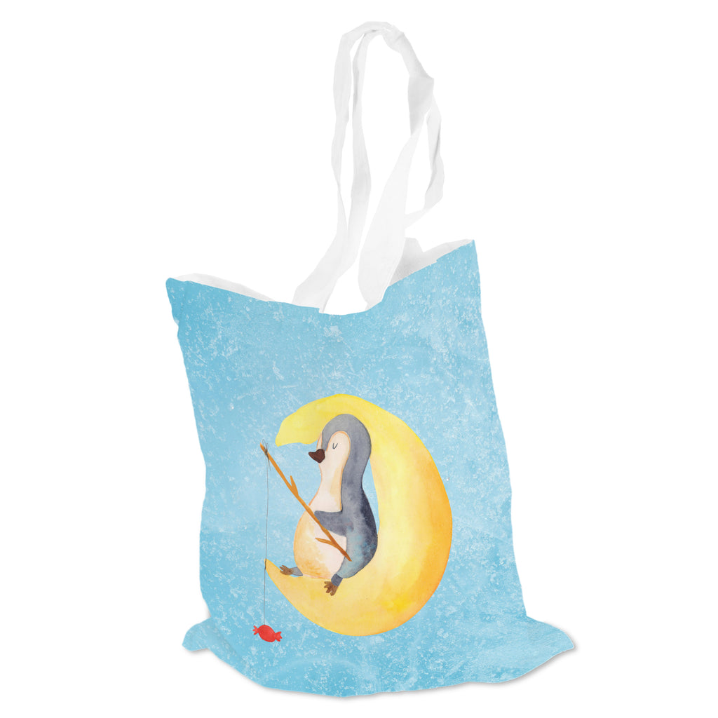 Tragetasche Pinguin Mond Beuteltasche, Beutel, Einkaufstasche, Jutebeutel, Stoffbeutel, Pinguin, Pinguine, Spruch, schlafen, Nachtruhe, Einschlafen, Schlafzimmer, Schlafstörungen, Gästezimmer