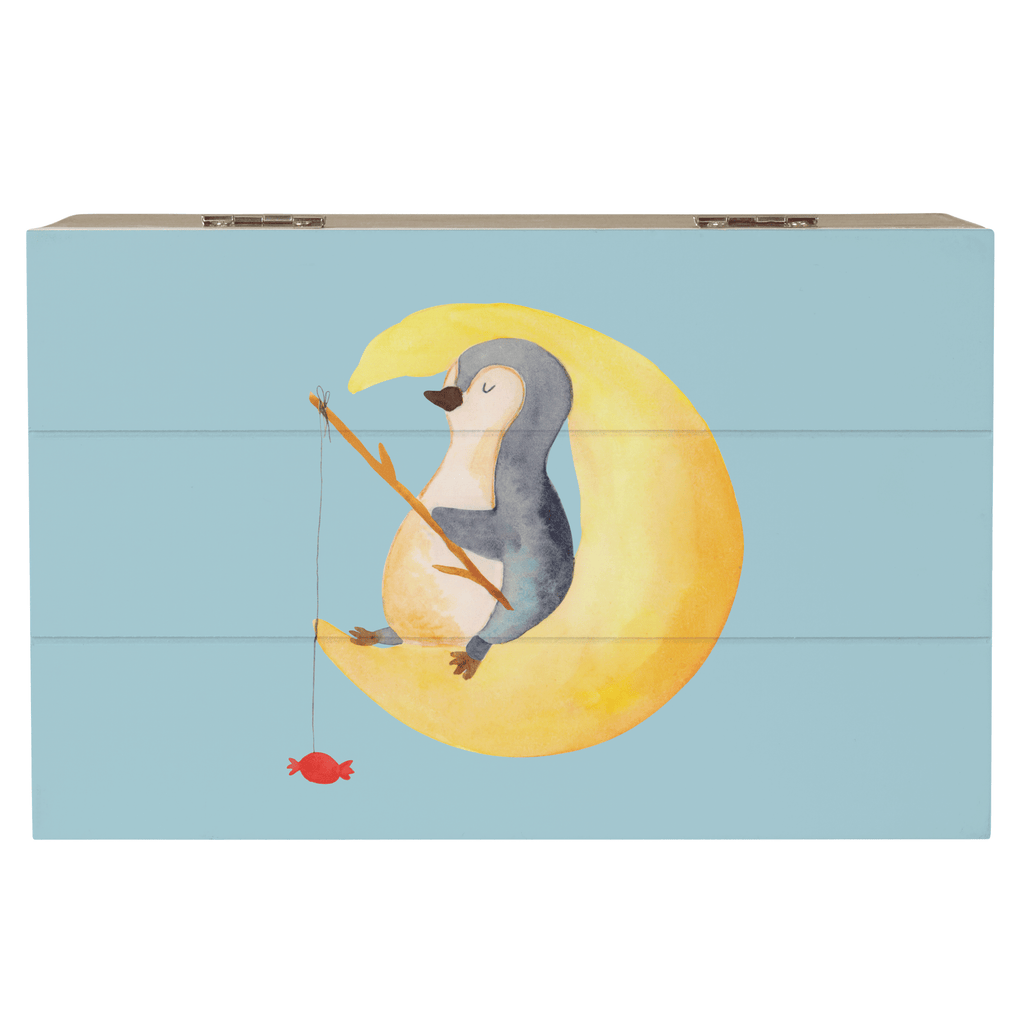 Holzkiste Pinguin Mond Holzkiste, Kiste, Schatzkiste, Truhe, Schatulle, XXL, Erinnerungsbox, Erinnerungskiste, Dekokiste, Aufbewahrungsbox, Pinguin, Pinguine, Spruch, schlafen, Nachtruhe, Einschlafen, Schlafzimmer, Schlafstörungen, Gästezimmer