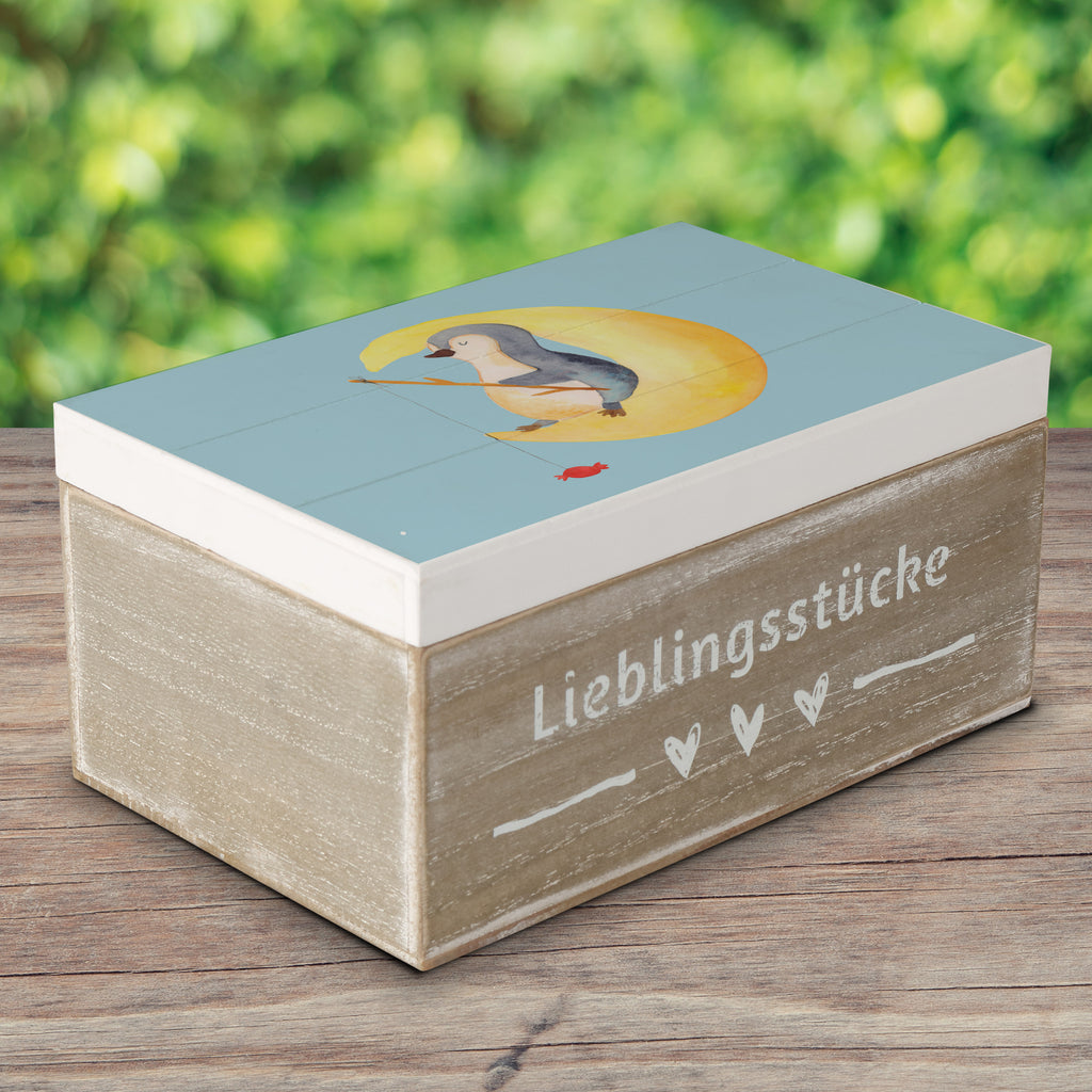 Holzkiste Pinguin Mond Holzkiste, Kiste, Schatzkiste, Truhe, Schatulle, XXL, Erinnerungsbox, Erinnerungskiste, Dekokiste, Aufbewahrungsbox, Pinguin, Pinguine, Spruch, schlafen, Nachtruhe, Einschlafen, Schlafzimmer, Schlafstörungen, Gästezimmer