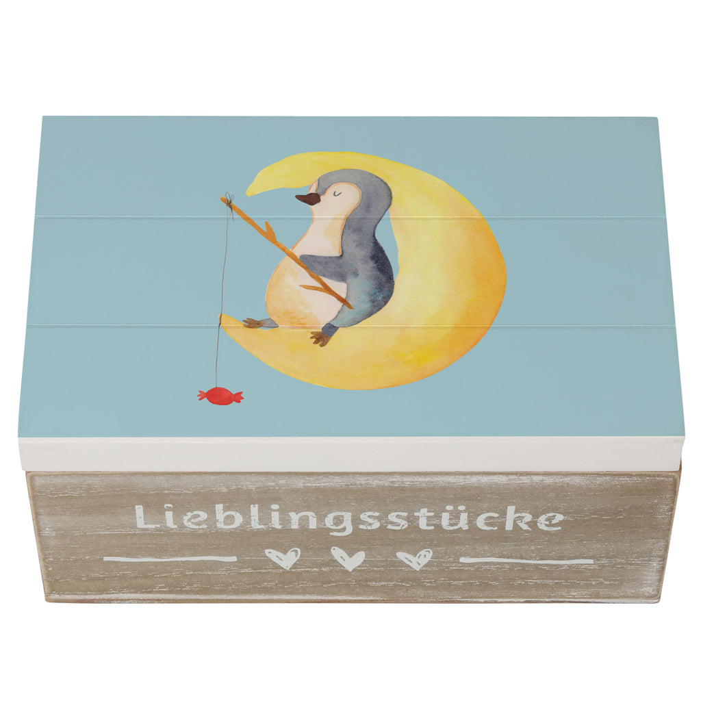 Holzkiste Pinguin Mond Holzkiste, Kiste, Schatzkiste, Truhe, Schatulle, XXL, Erinnerungsbox, Erinnerungskiste, Dekokiste, Aufbewahrungsbox, Pinguin, Pinguine, Spruch, schlafen, Nachtruhe, Einschlafen, Schlafzimmer, Schlafstörungen, Gästezimmer