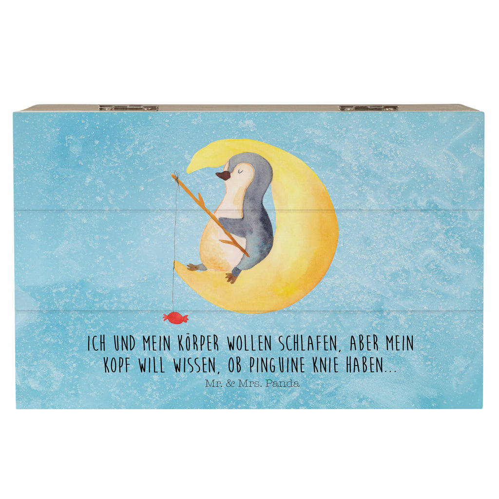 Holzkiste Pinguin Mond Holzkiste, Kiste, Schatzkiste, Truhe, Schatulle, XXL, Erinnerungsbox, Erinnerungskiste, Dekokiste, Aufbewahrungsbox, Pinguin, Pinguine, Spruch, schlafen, Nachtruhe, Einschlafen, Schlafzimmer, Schlafstörungen, Gästezimmer