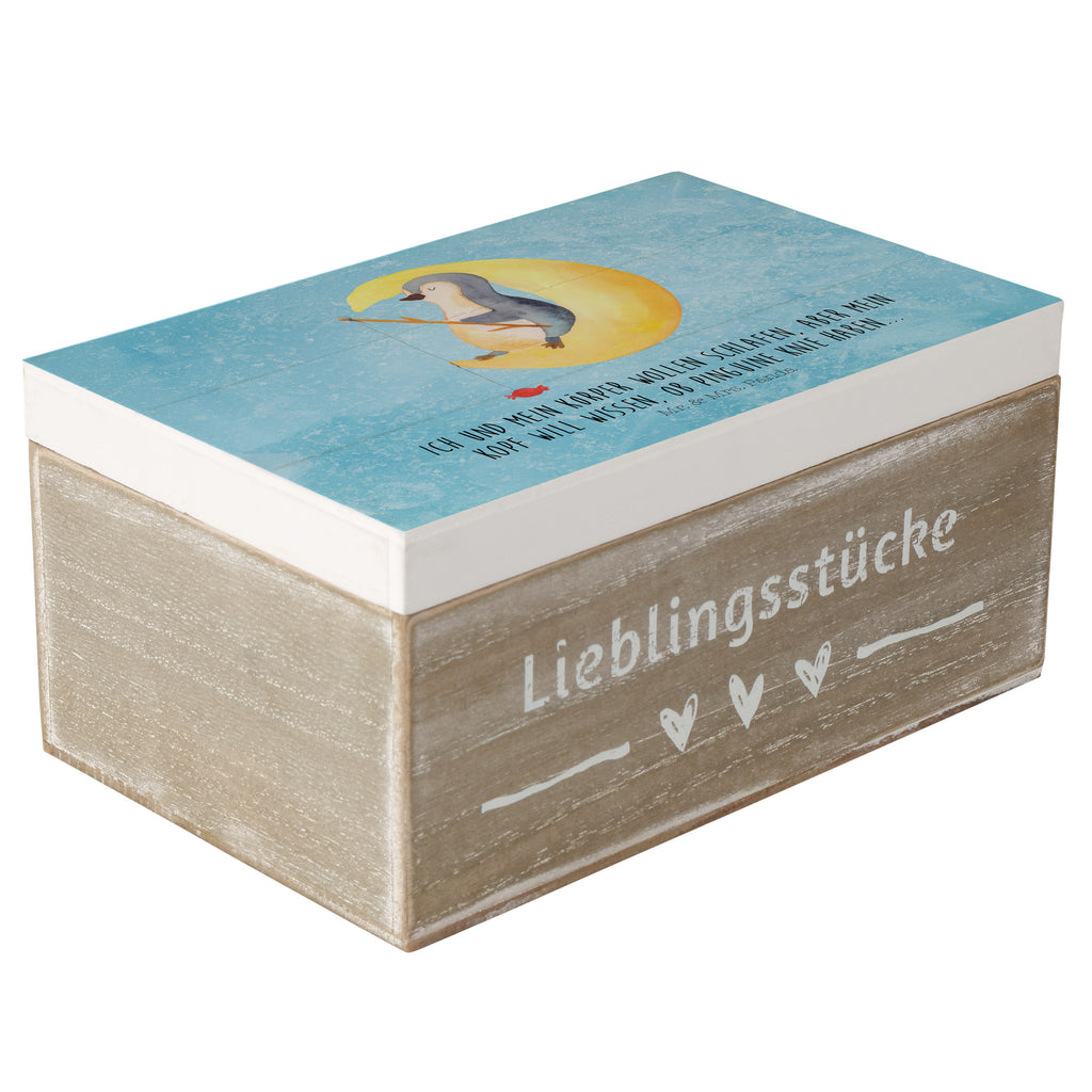 Holzkiste Pinguin Mond Holzkiste, Kiste, Schatzkiste, Truhe, Schatulle, XXL, Erinnerungsbox, Erinnerungskiste, Dekokiste, Aufbewahrungsbox, Pinguin, Pinguine, Spruch, schlafen, Nachtruhe, Einschlafen, Schlafzimmer, Schlafstörungen, Gästezimmer