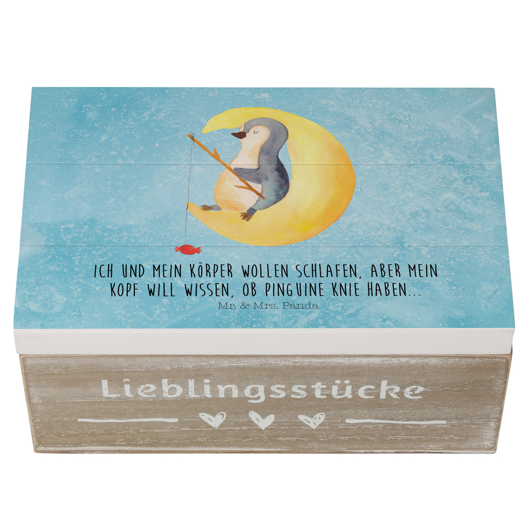 Holzkiste Pinguin Mond Holzkiste, Kiste, Schatzkiste, Truhe, Schatulle, XXL, Erinnerungsbox, Erinnerungskiste, Dekokiste, Aufbewahrungsbox, Pinguin, Pinguine, Spruch, schlafen, Nachtruhe, Einschlafen, Schlafzimmer, Schlafstörungen, Gästezimmer