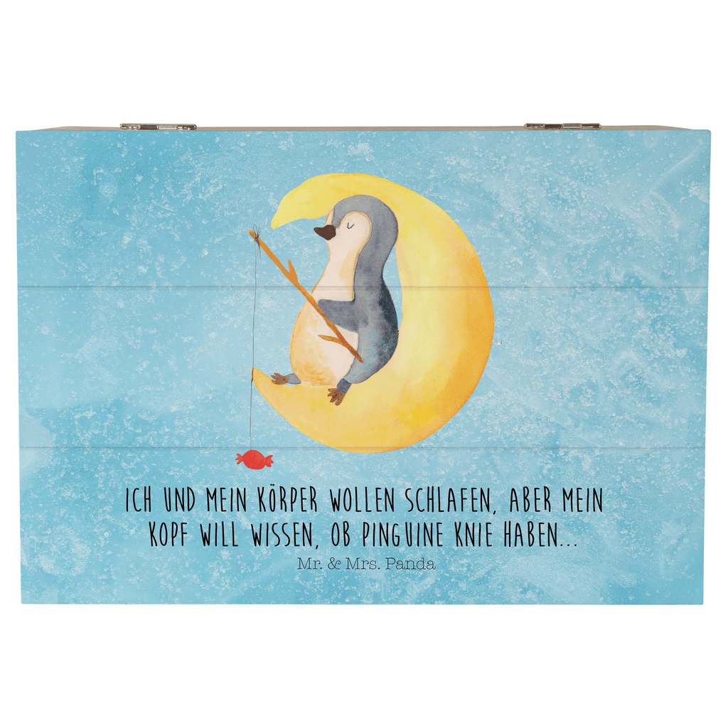 Holzkiste Pinguin Mond Holzkiste, Kiste, Schatzkiste, Truhe, Schatulle, XXL, Erinnerungsbox, Erinnerungskiste, Dekokiste, Aufbewahrungsbox, Pinguin, Pinguine, Spruch, schlafen, Nachtruhe, Einschlafen, Schlafzimmer, Schlafstörungen, Gästezimmer