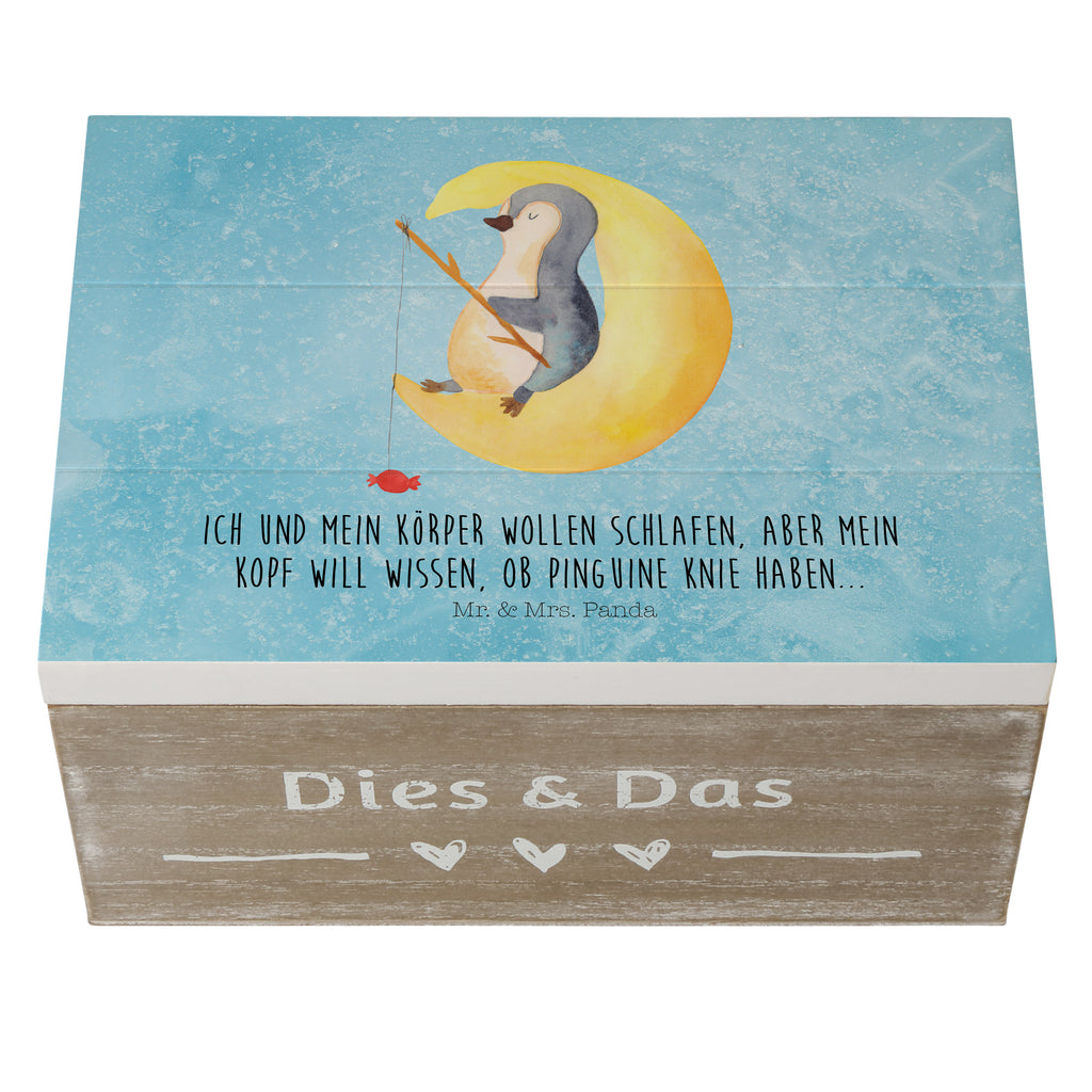 Holzkiste Pinguin Mond Holzkiste, Kiste, Schatzkiste, Truhe, Schatulle, XXL, Erinnerungsbox, Erinnerungskiste, Dekokiste, Aufbewahrungsbox, Pinguin, Pinguine, Spruch, schlafen, Nachtruhe, Einschlafen, Schlafzimmer, Schlafstörungen, Gästezimmer