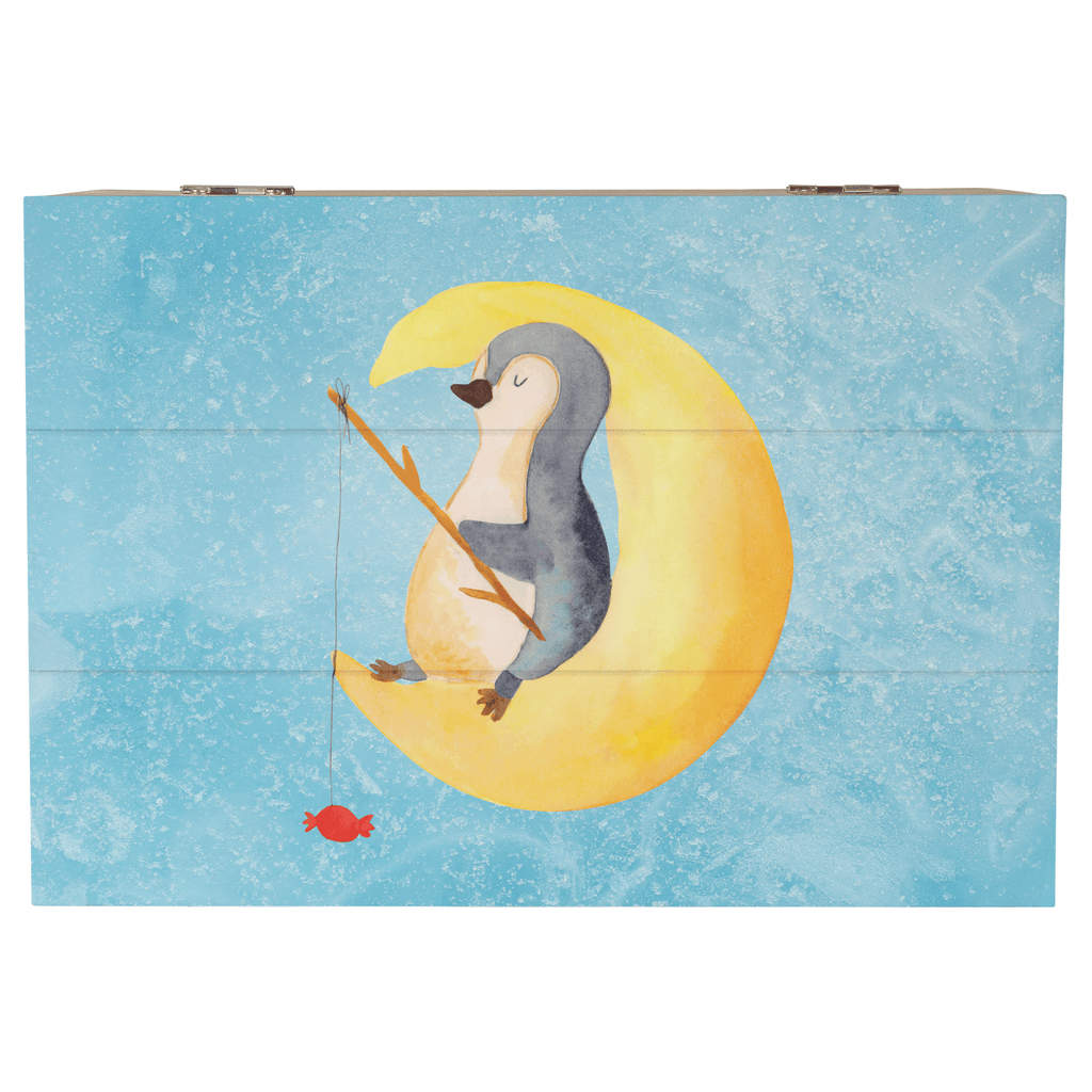 Holzkiste Pinguin Mond Holzkiste, Kiste, Schatzkiste, Truhe, Schatulle, XXL, Erinnerungsbox, Erinnerungskiste, Dekokiste, Aufbewahrungsbox, Pinguin, Pinguine, Spruch, schlafen, Nachtruhe, Einschlafen, Schlafzimmer, Schlafstörungen, Gästezimmer