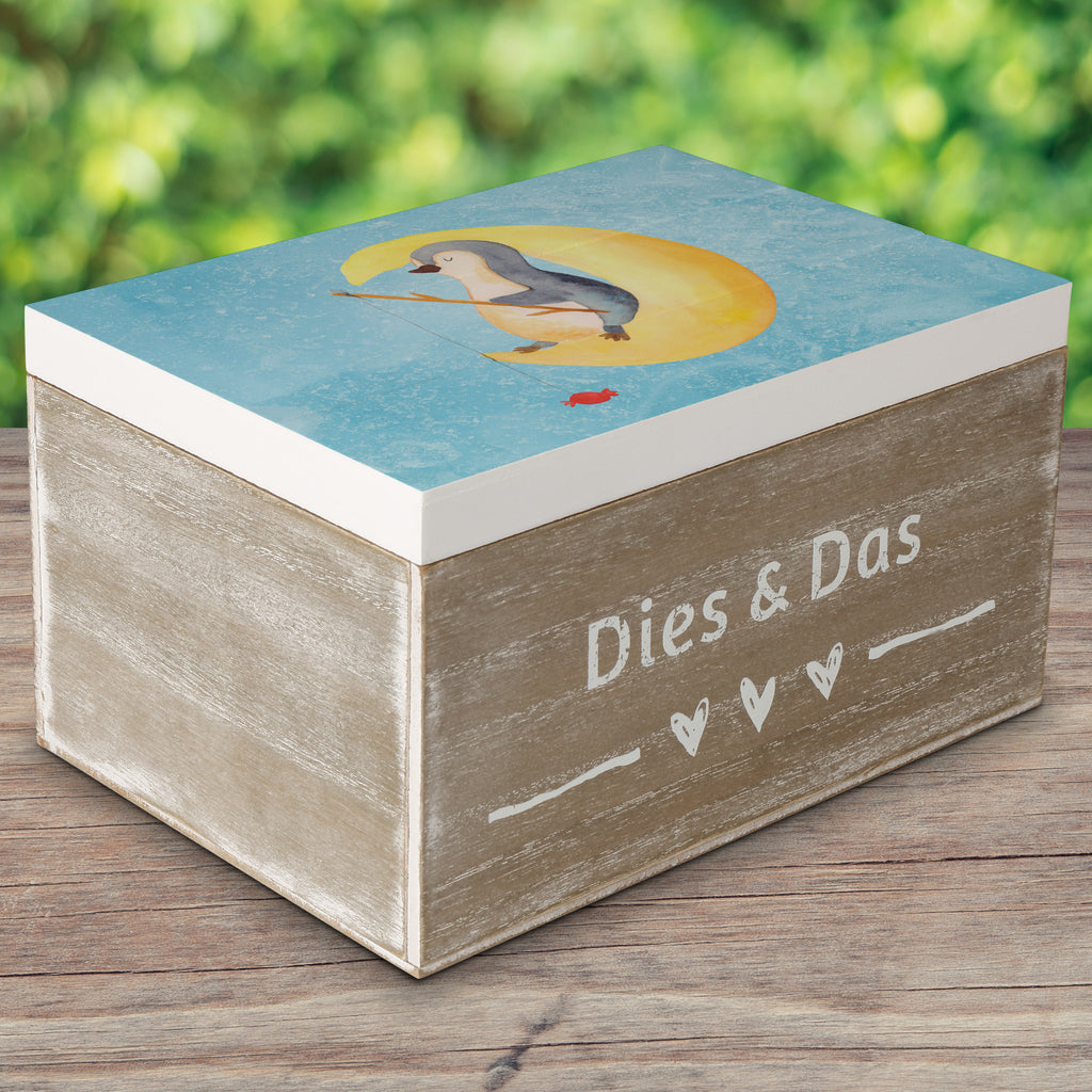 Holzkiste Pinguin Mond Holzkiste, Kiste, Schatzkiste, Truhe, Schatulle, XXL, Erinnerungsbox, Erinnerungskiste, Dekokiste, Aufbewahrungsbox, Pinguin, Pinguine, Spruch, schlafen, Nachtruhe, Einschlafen, Schlafzimmer, Schlafstörungen, Gästezimmer