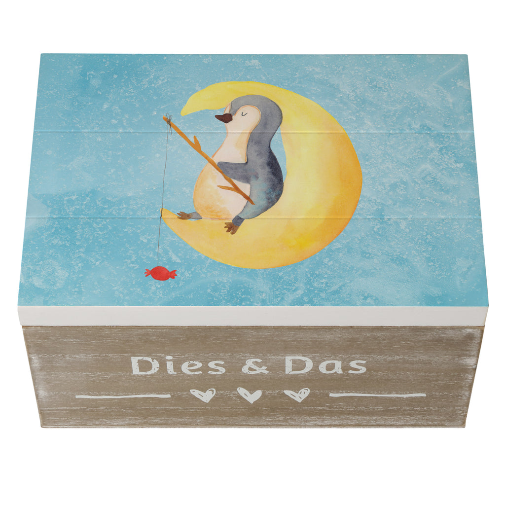 Holzkiste Pinguin Mond Holzkiste, Kiste, Schatzkiste, Truhe, Schatulle, XXL, Erinnerungsbox, Erinnerungskiste, Dekokiste, Aufbewahrungsbox, Pinguin, Pinguine, Spruch, schlafen, Nachtruhe, Einschlafen, Schlafzimmer, Schlafstörungen, Gästezimmer