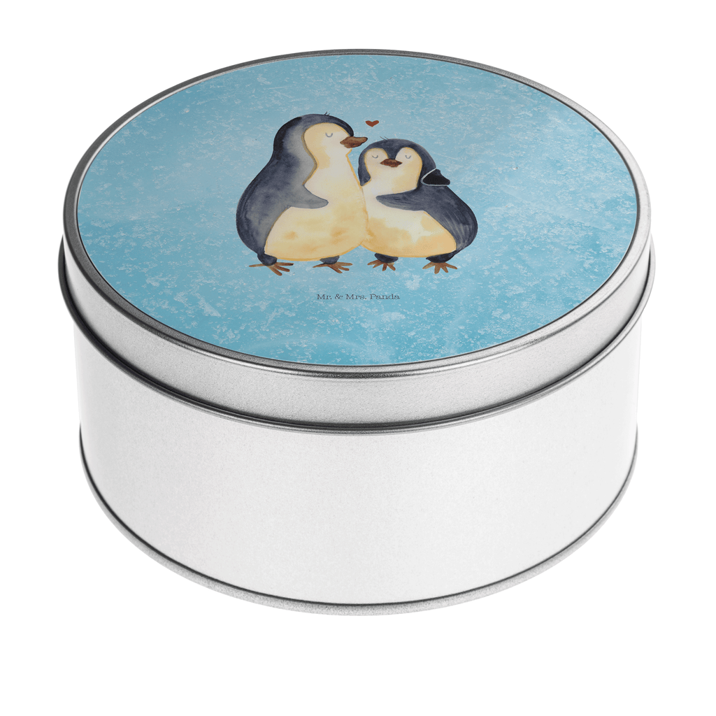 Blechdose rund Pinguin umarmend Metalldose, Keksdose, Dose, Vorratsdose, Geschenkbox, Pinguin, Liebe, Liebespaar, Liebesbeweis, Liebesgeschenk, Verlobung, Jahrestag, Hochzeitstag, Hochzeit, Hochzeitsgeschenk