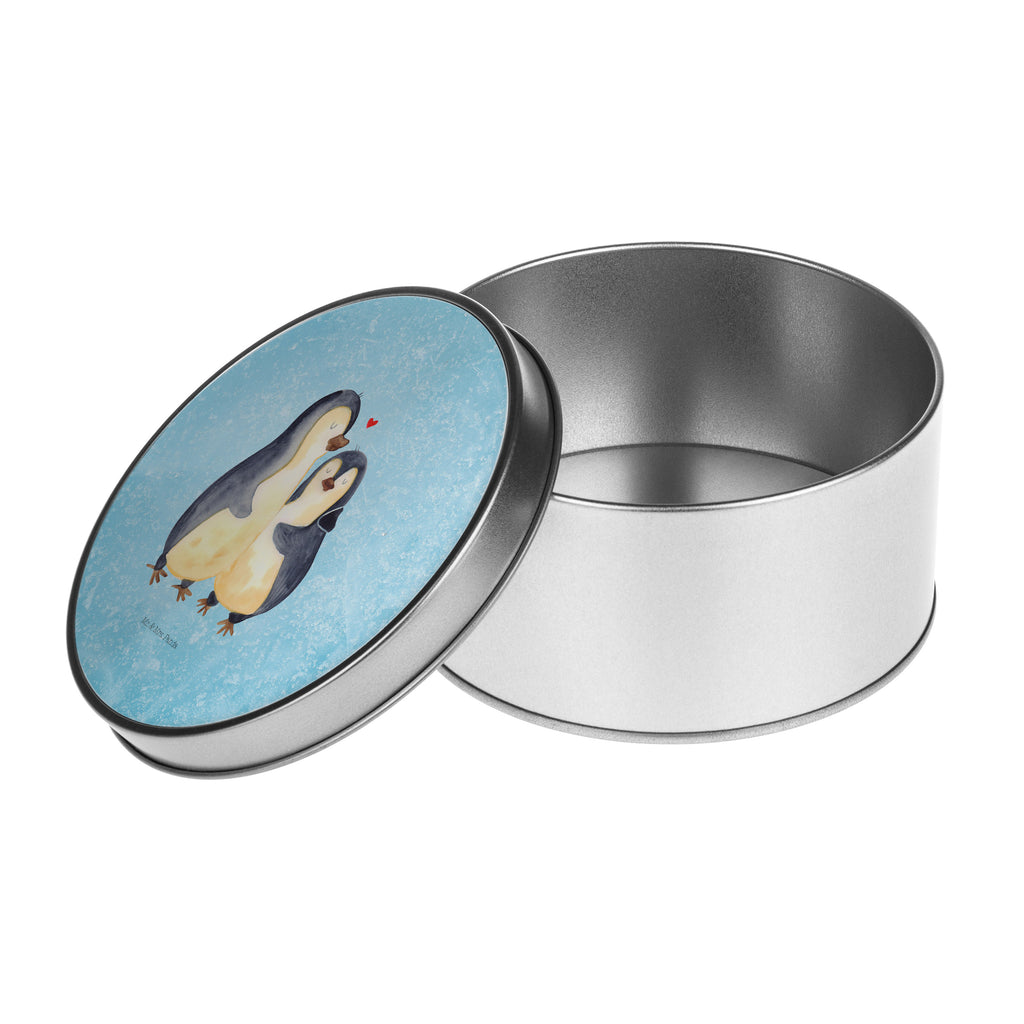 Blechdose rund Pinguin umarmend Metalldose, Keksdose, Dose, Vorratsdose, Geschenkbox, Pinguin, Liebe, Liebespaar, Liebesbeweis, Liebesgeschenk, Verlobung, Jahrestag, Hochzeitstag, Hochzeit, Hochzeitsgeschenk