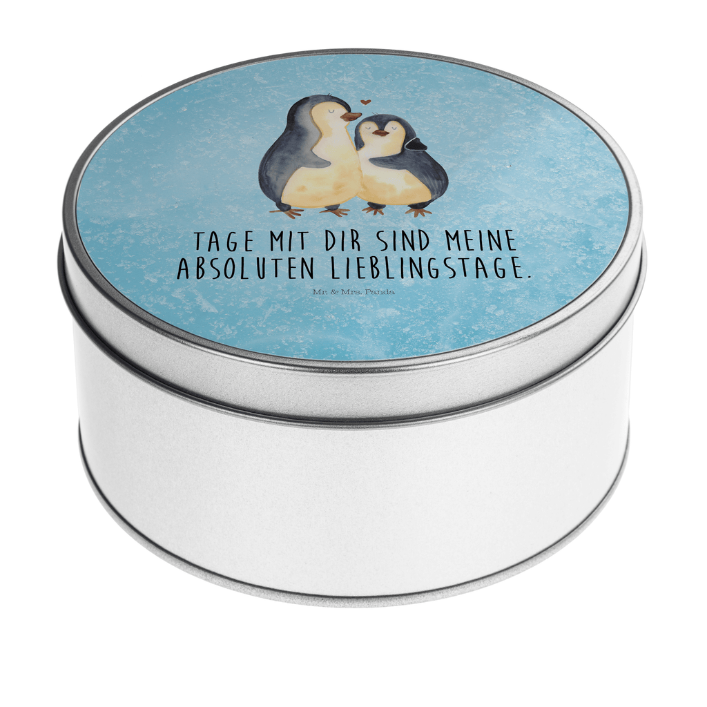 Blechdose rund Pinguin umarmend Metalldose, Keksdose, Dose, Vorratsdose, Geschenkbox, Pinguin, Liebe, Liebespaar, Liebesbeweis, Liebesgeschenk, Verlobung, Jahrestag, Hochzeitstag, Hochzeit, Hochzeitsgeschenk