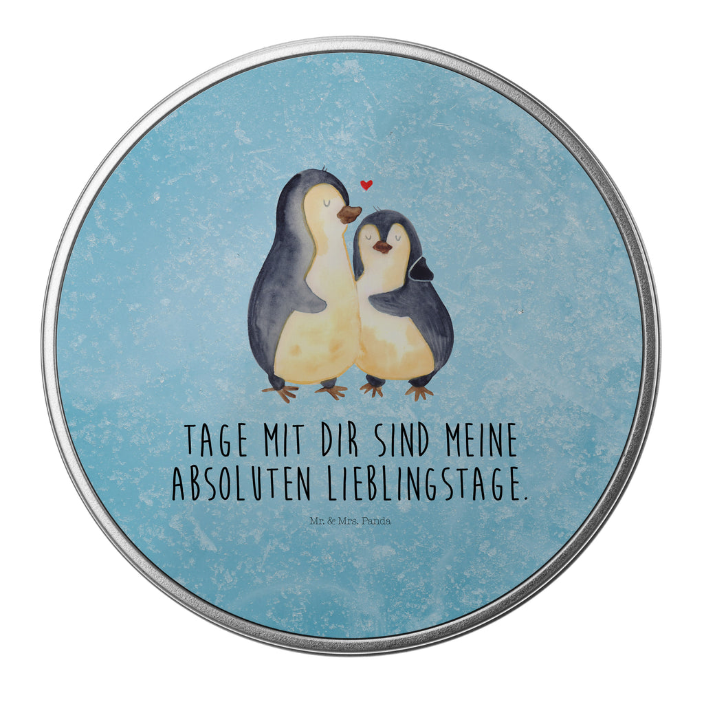 Blechdose rund Pinguin umarmend Metalldose, Keksdose, Dose, Vorratsdose, Geschenkbox, Pinguin, Liebe, Liebespaar, Liebesbeweis, Liebesgeschenk, Verlobung, Jahrestag, Hochzeitstag, Hochzeit, Hochzeitsgeschenk