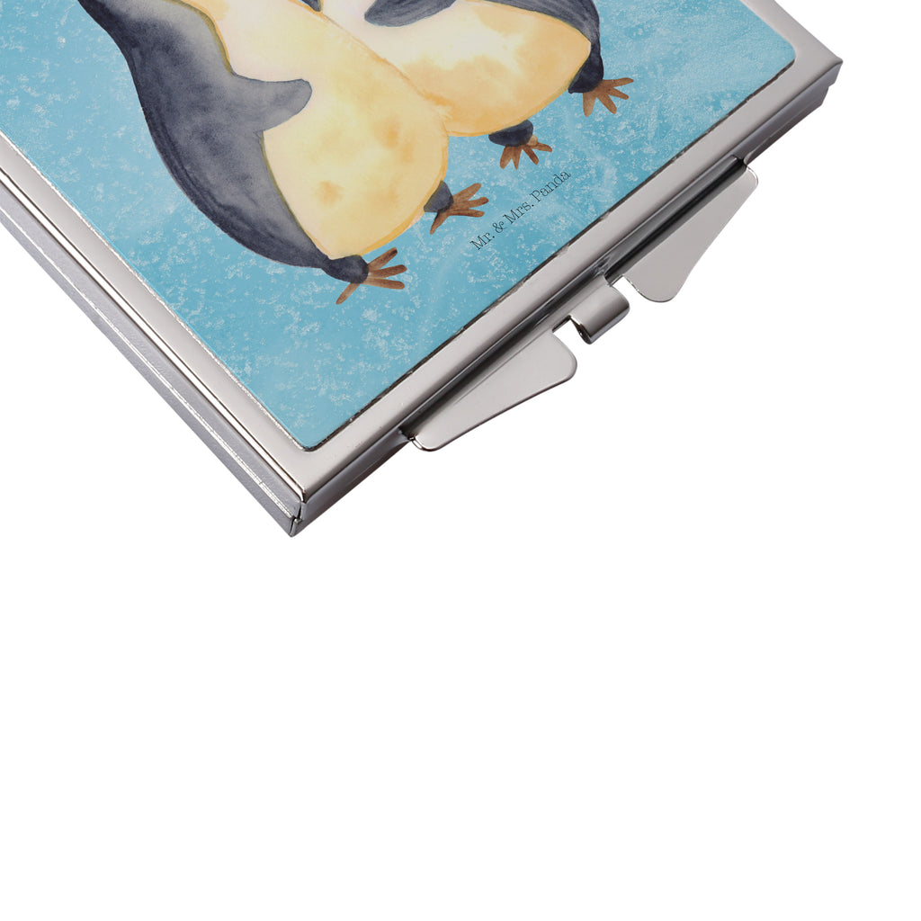 Handtaschenspiegel quadratisch Pinguin umarmend Spiegel, Handtasche, Quadrat, silber, schminken, Schminkspiegel, Pinguin, Liebe, Liebespaar, Liebesbeweis, Liebesgeschenk, Verlobung, Jahrestag, Hochzeitstag, Hochzeit, Hochzeitsgeschenk