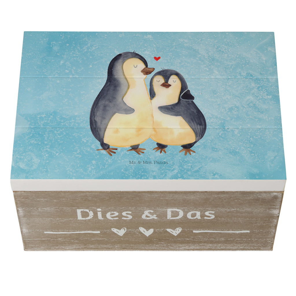 Holzkiste Pinguin umarmend Holzkiste, Kiste, Schatzkiste, Truhe, Schatulle, XXL, Erinnerungsbox, Erinnerungskiste, Dekokiste, Aufbewahrungsbox, Pinguin, Liebe, Liebespaar, Liebesbeweis, Liebesgeschenk, Verlobung, Jahrestag, Hochzeitstag, Hochzeit, Hochzeitsgeschenk