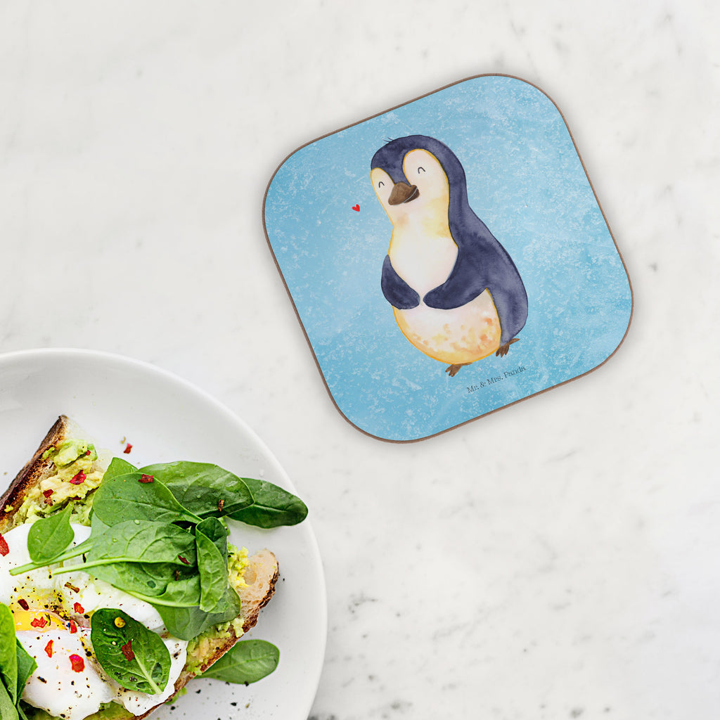 Quadratische Untersetzer Pinguin Diät Bierdeckel, Glasuntersetzer, Untersetzer Gläser, Getränkeuntersetzer, Pinguin, Pinguine, Diät, Abnehmen, Abspecken, Gewicht, Motivation, Selbstliebe, Körperliebe, Selbstrespekt