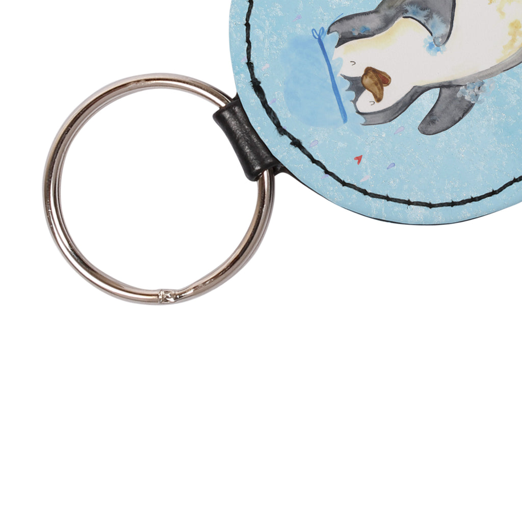 Rund Schlüsselanhänger Pinguin duscht Schlüsselanhänger, Anhänger, Taschenanhänger, Glücksbringer, Schutzengel, Pinguin, Pinguine, Dusche, duschen, Lebensmotto, Motivation, Neustart, Neuanfang, glücklich sein