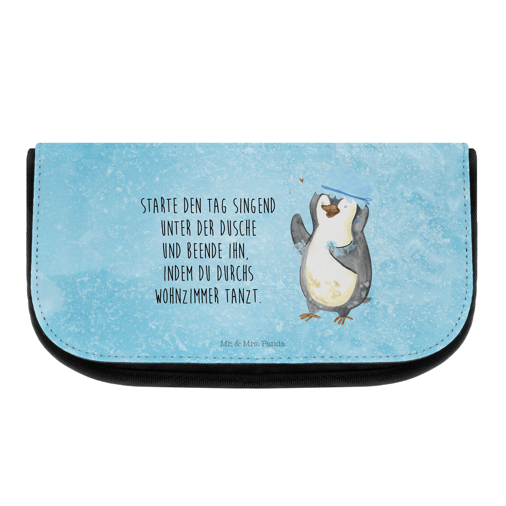 Kosmetiktasche Pinguin duscht Kosmetikbeutel, Kulturtasche, Kulturbeutel, Schminktasche, Make-Up Tasche, Pinguin, Pinguine, Dusche, duschen, Lebensmotto, Motivation, Neustart, Neuanfang, glücklich sein