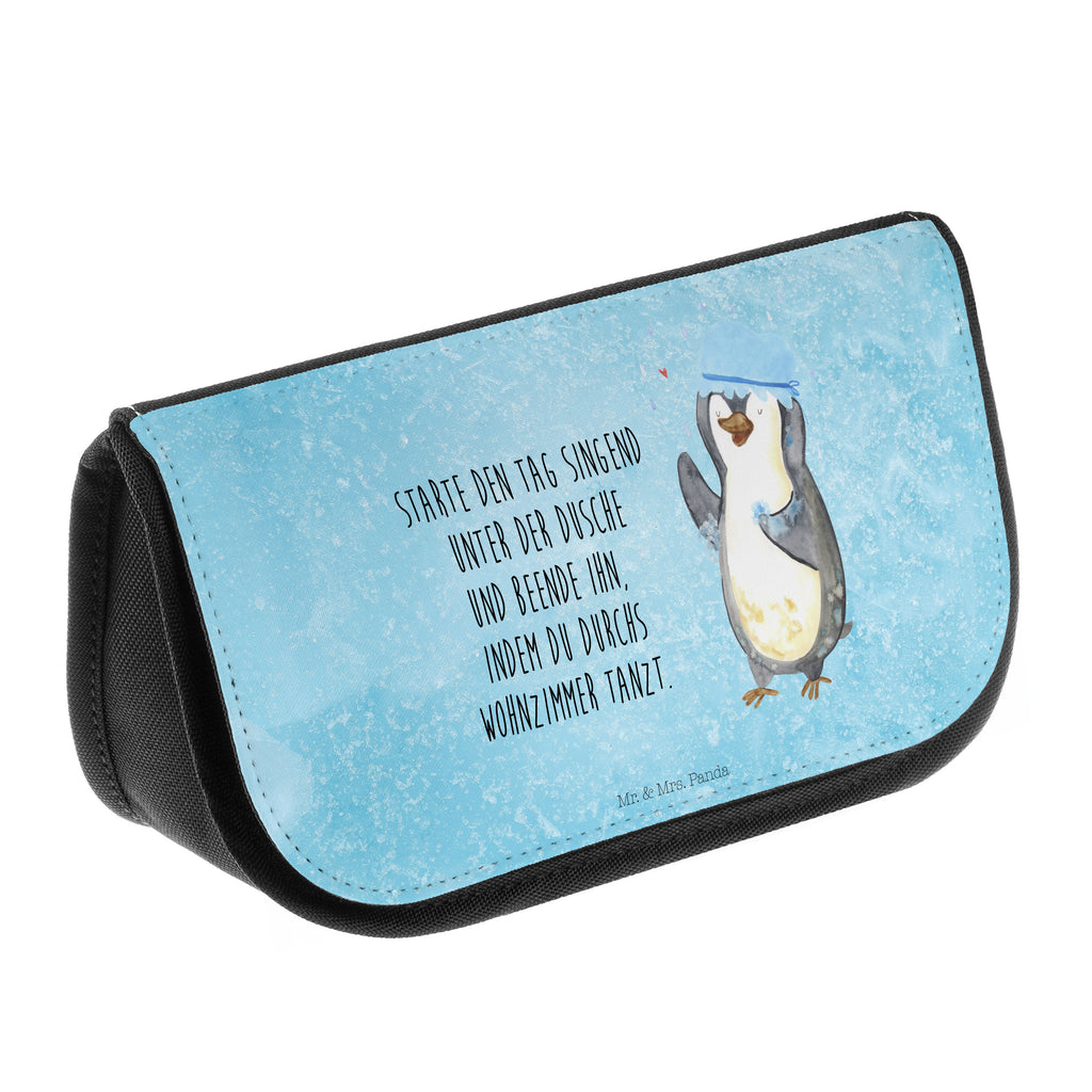 Kosmetiktasche Pinguin duscht Kosmetikbeutel, Kulturtasche, Kulturbeutel, Schminktasche, Make-Up Tasche, Pinguin, Pinguine, Dusche, duschen, Lebensmotto, Motivation, Neustart, Neuanfang, glücklich sein
