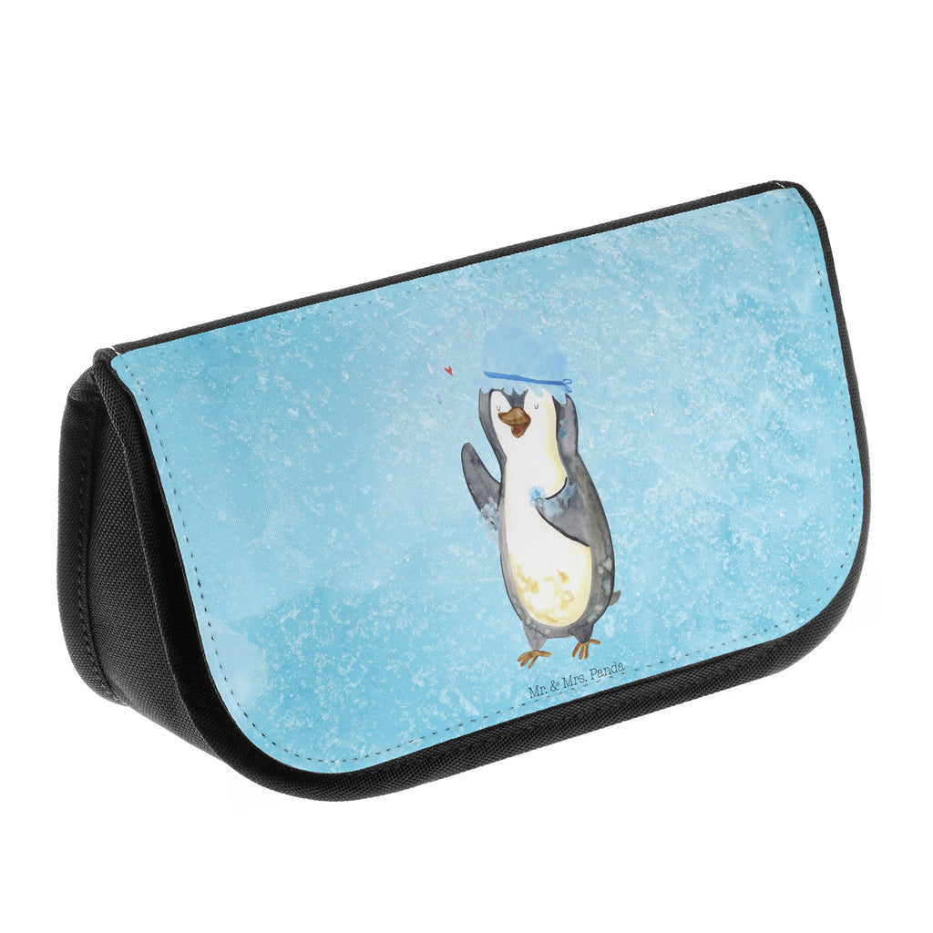 Kosmetiktasche Pinguin duscht Kosmetikbeutel, Kulturtasche, Kulturbeutel, Schminktasche, Make-Up Tasche, Pinguin, Pinguine, Dusche, duschen, Lebensmotto, Motivation, Neustart, Neuanfang, glücklich sein