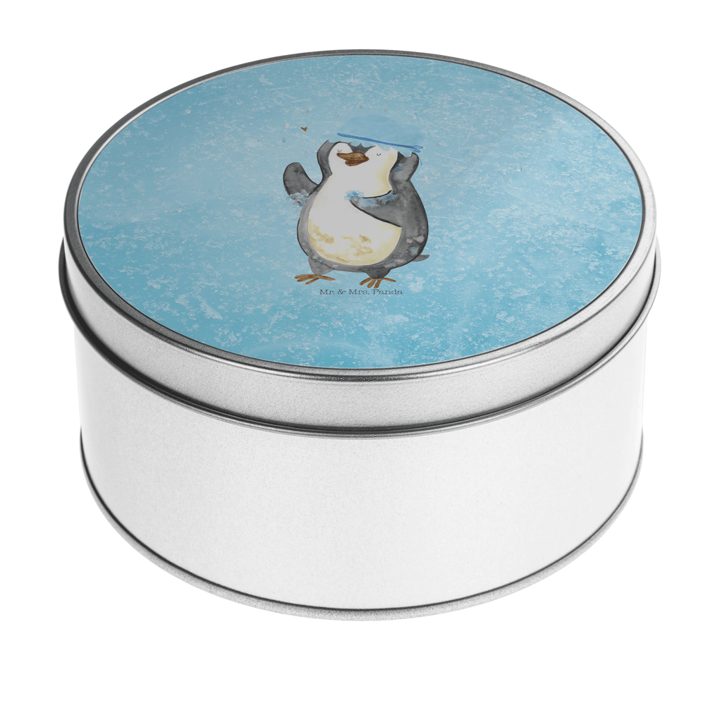 Blechdose rund Pinguin duscht Metalldose, Keksdose, Dose, Vorratsdose, Geschenkbox, Pinguin, Pinguine, Dusche, duschen, Lebensmotto, Motivation, Neustart, Neuanfang, glücklich sein