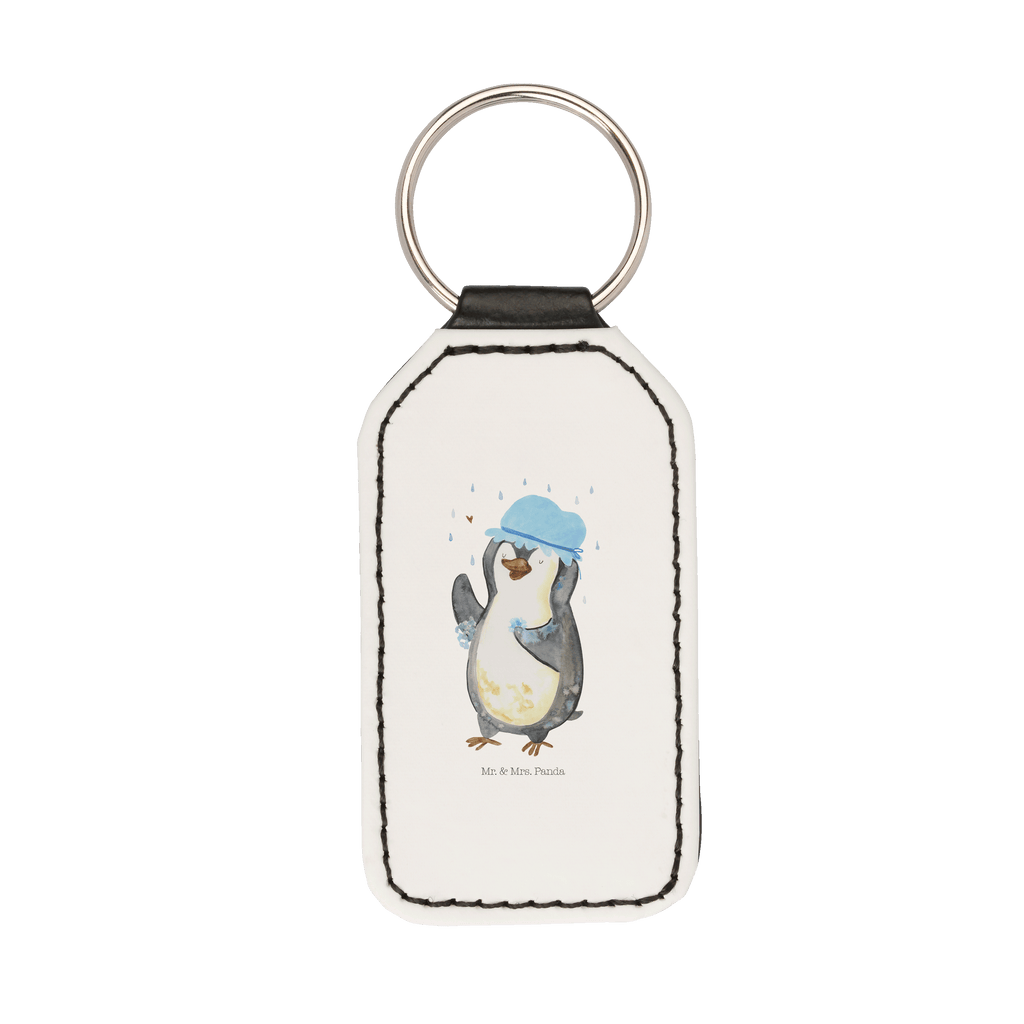 Rechteckig Schlüsselanhänger Pinguin duscht Schlüsselanhänger, Anhänger, Taschenanhänger, Glücksbringer, Schutzengel, Pinguin, Pinguine, Dusche, duschen, Lebensmotto, Motivation, Neustart, Neuanfang, glücklich sein