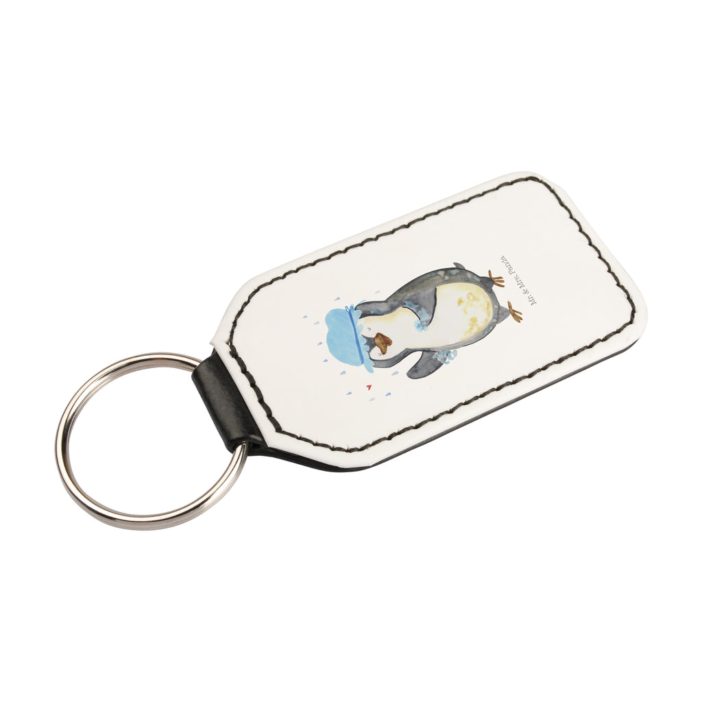 Rechteckig Schlüsselanhänger Pinguin duscht Schlüsselanhänger, Anhänger, Taschenanhänger, Glücksbringer, Schutzengel, Pinguin, Pinguine, Dusche, duschen, Lebensmotto, Motivation, Neustart, Neuanfang, glücklich sein