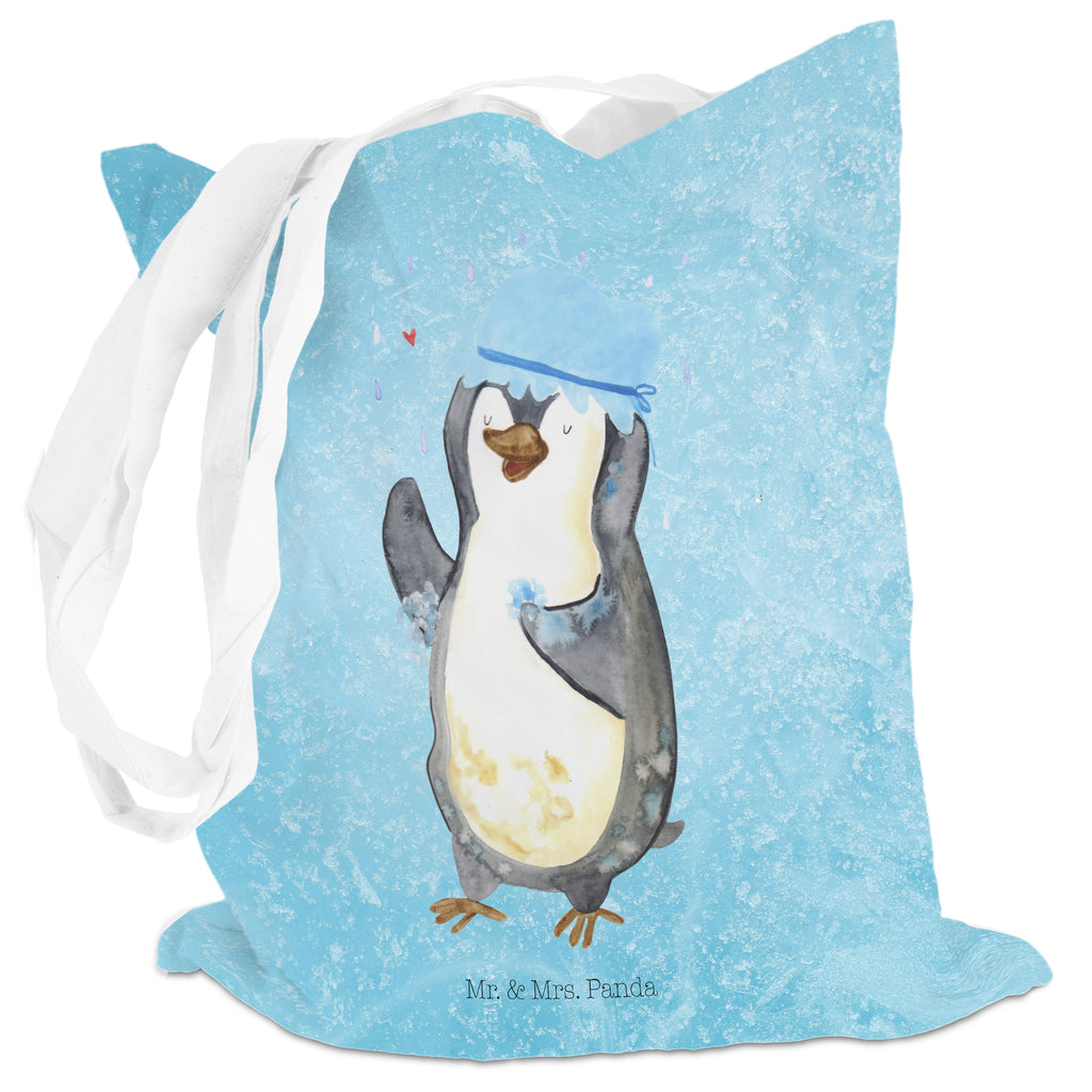 Tragetasche Pinguin duscht Beuteltasche, Beutel, Einkaufstasche, Jutebeutel, Stoffbeutel, Pinguin, Pinguine, Dusche, duschen, Lebensmotto, Motivation, Neustart, Neuanfang, glücklich sein