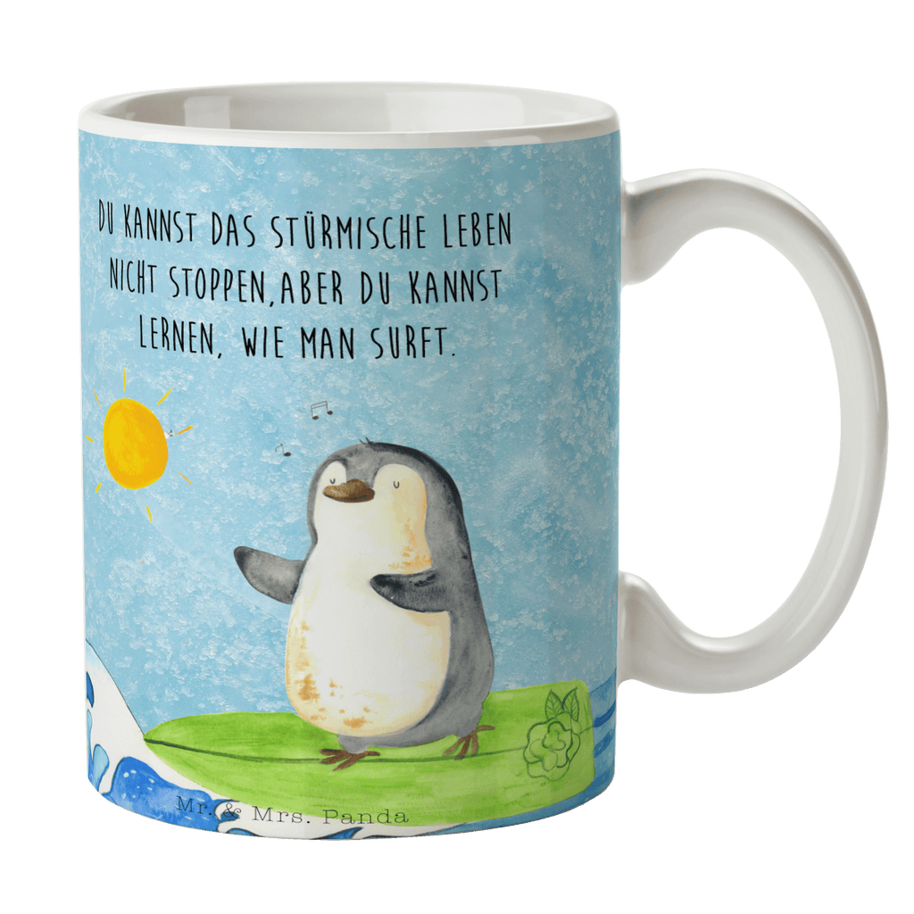Tasse Pinguin Surfer Pinguin, Pinguine, surfen, Surfer, Hawaii, Urlaub, Wellen, Wellen reiten, Portugal,  Becher, Kaffeetasse, Kaffeebecher, Tee, Frühstück, Büro  Pinguin