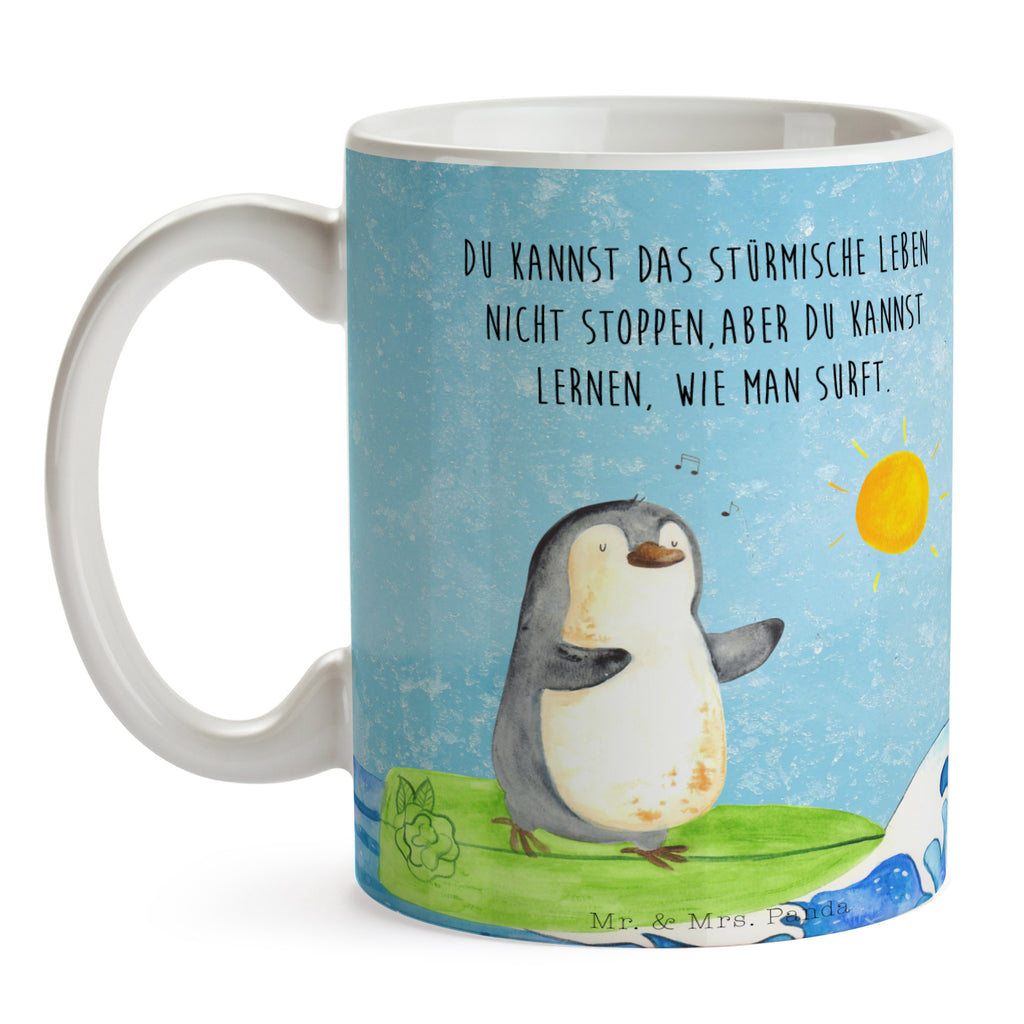 Tasse Pinguin Surfer Pinguin, Pinguine, surfen, Surfer, Hawaii, Urlaub, Wellen, Wellen reiten, Portugal,  Becher, Kaffeetasse, Kaffeebecher, Tee, Frühstück, Büro  Pinguin
