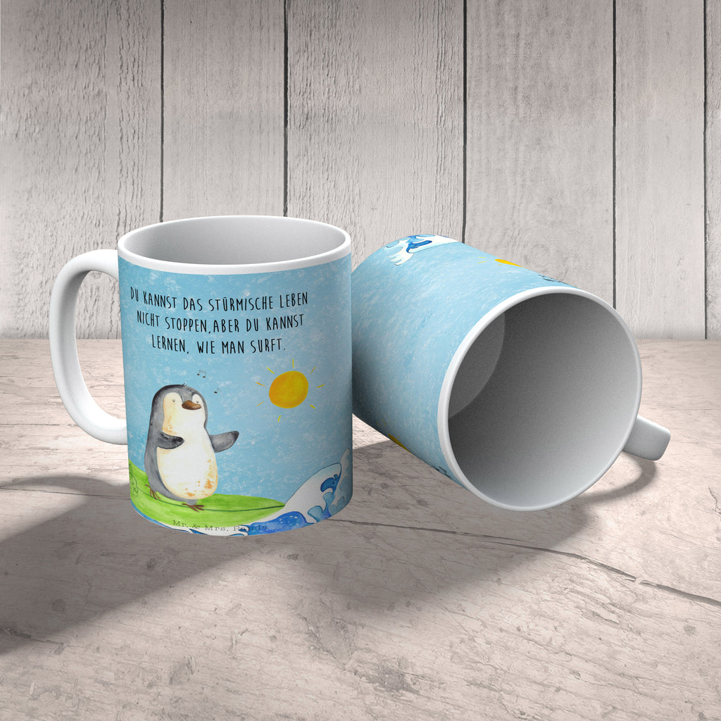 Tasse Pinguin Surfer Pinguin, Pinguine, surfen, Surfer, Hawaii, Urlaub, Wellen, Wellen reiten, Portugal,  Becher, Kaffeetasse, Kaffeebecher, Tee, Frühstück, Büro  Pinguin