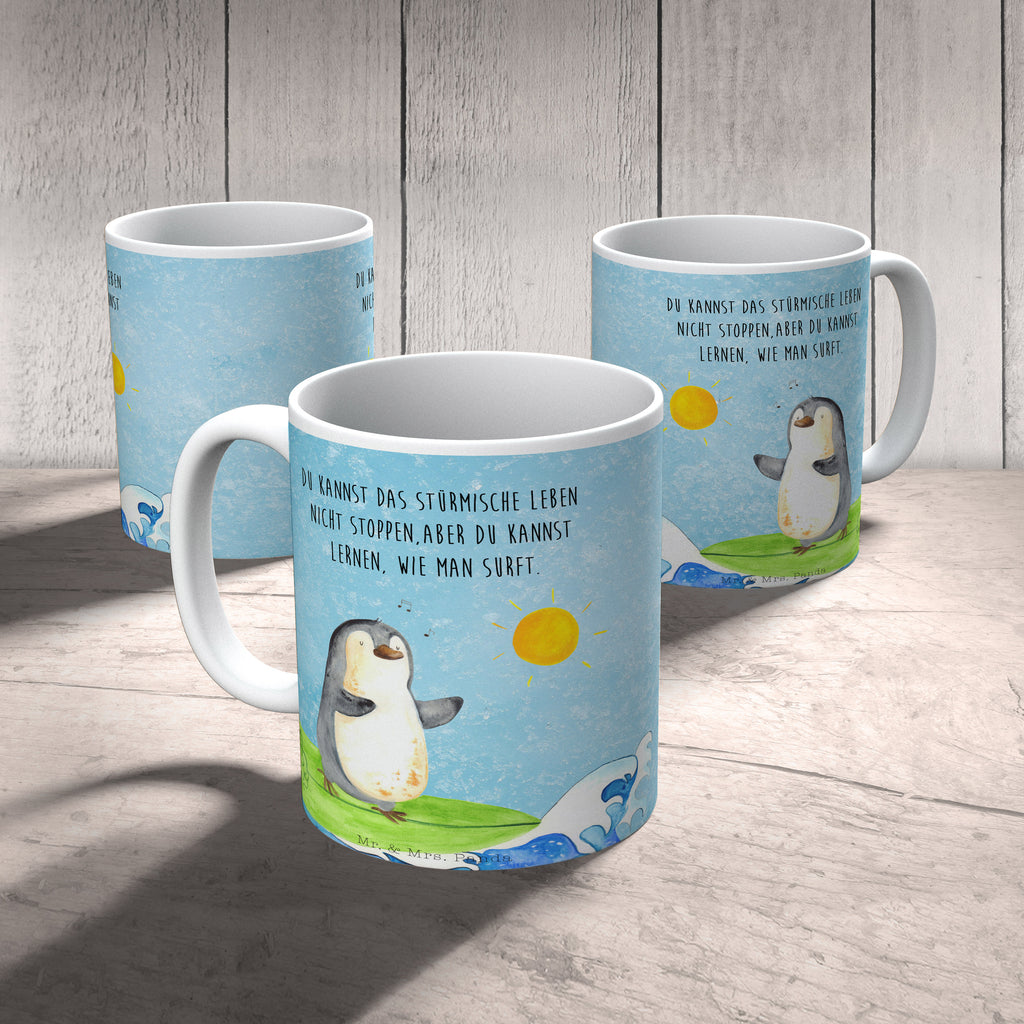 Tasse Pinguin Surfer Pinguin, Pinguine, surfen, Surfer, Hawaii, Urlaub, Wellen, Wellen reiten, Portugal,  Becher, Kaffeetasse, Kaffeebecher, Tee, Frühstück, Büro  Pinguin