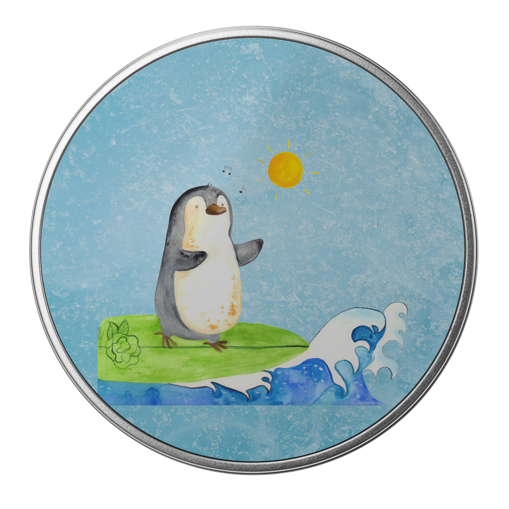 Blechdose rund Pinguin Surfer Metalldose, Keksdose, Dose, Vorratsdose, Geschenkbox, Pinguin, Pinguine, surfen, Surfer, Hawaii, Urlaub, Wellen, Wellen reiten, Portugal
